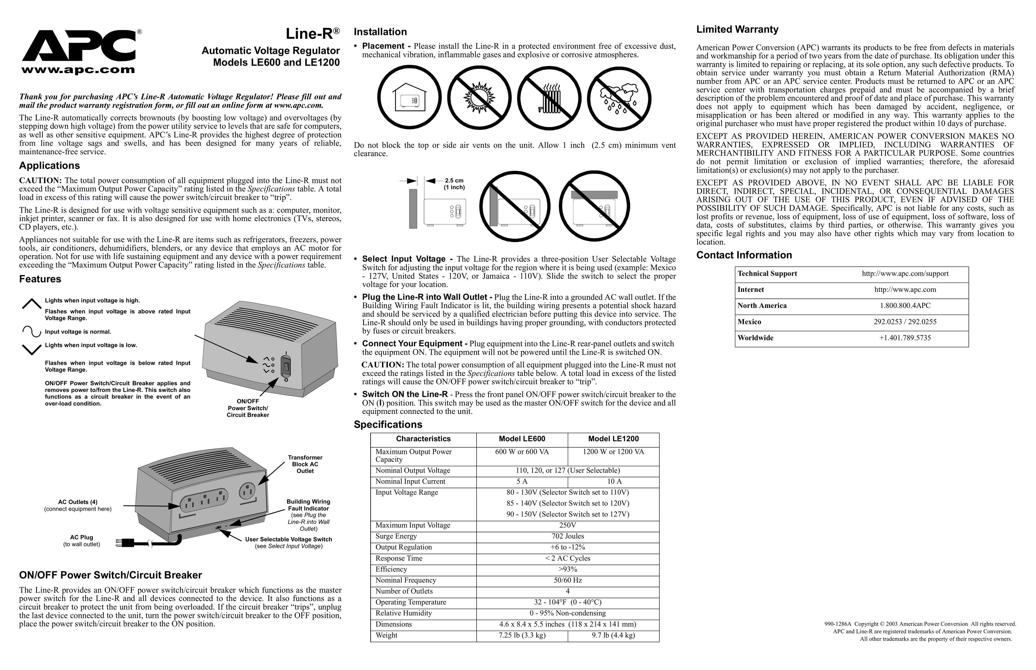 APC LE1200 Surge Protector User Manual
