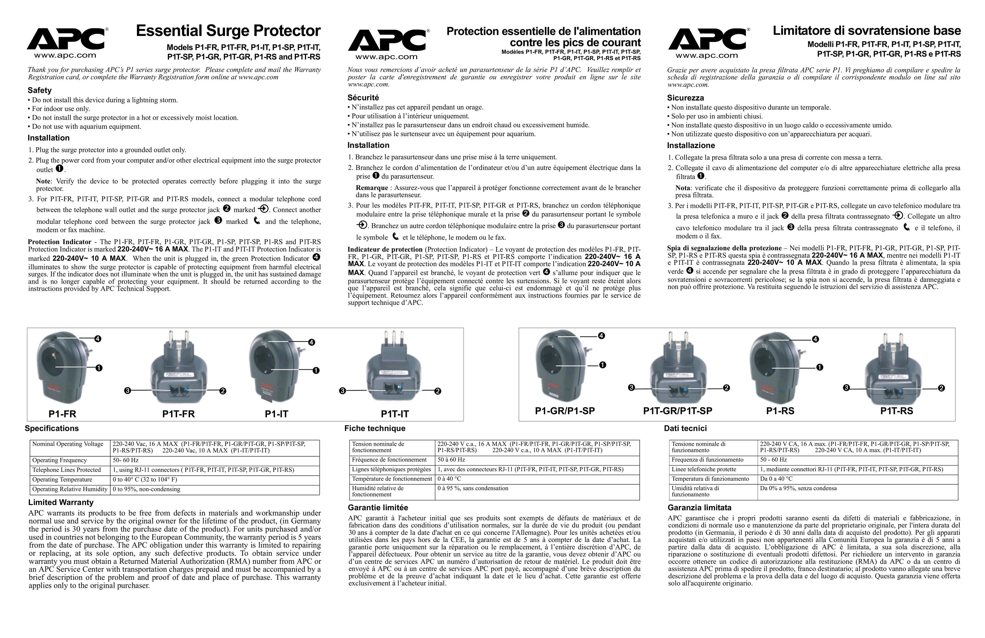 APC P1-GR Surge Protector User Manual