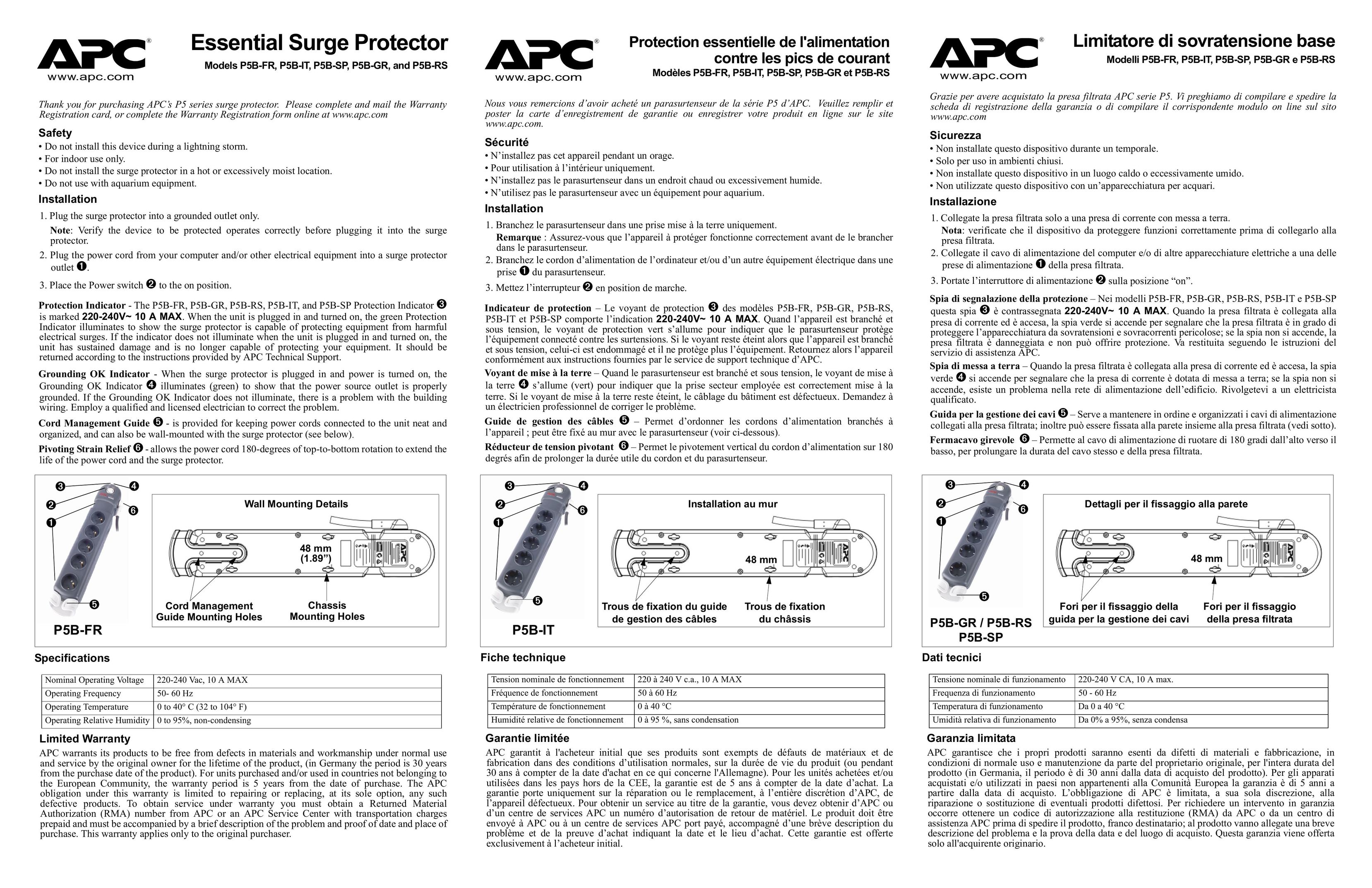 APC P5B-FR Surge Protector User Manual