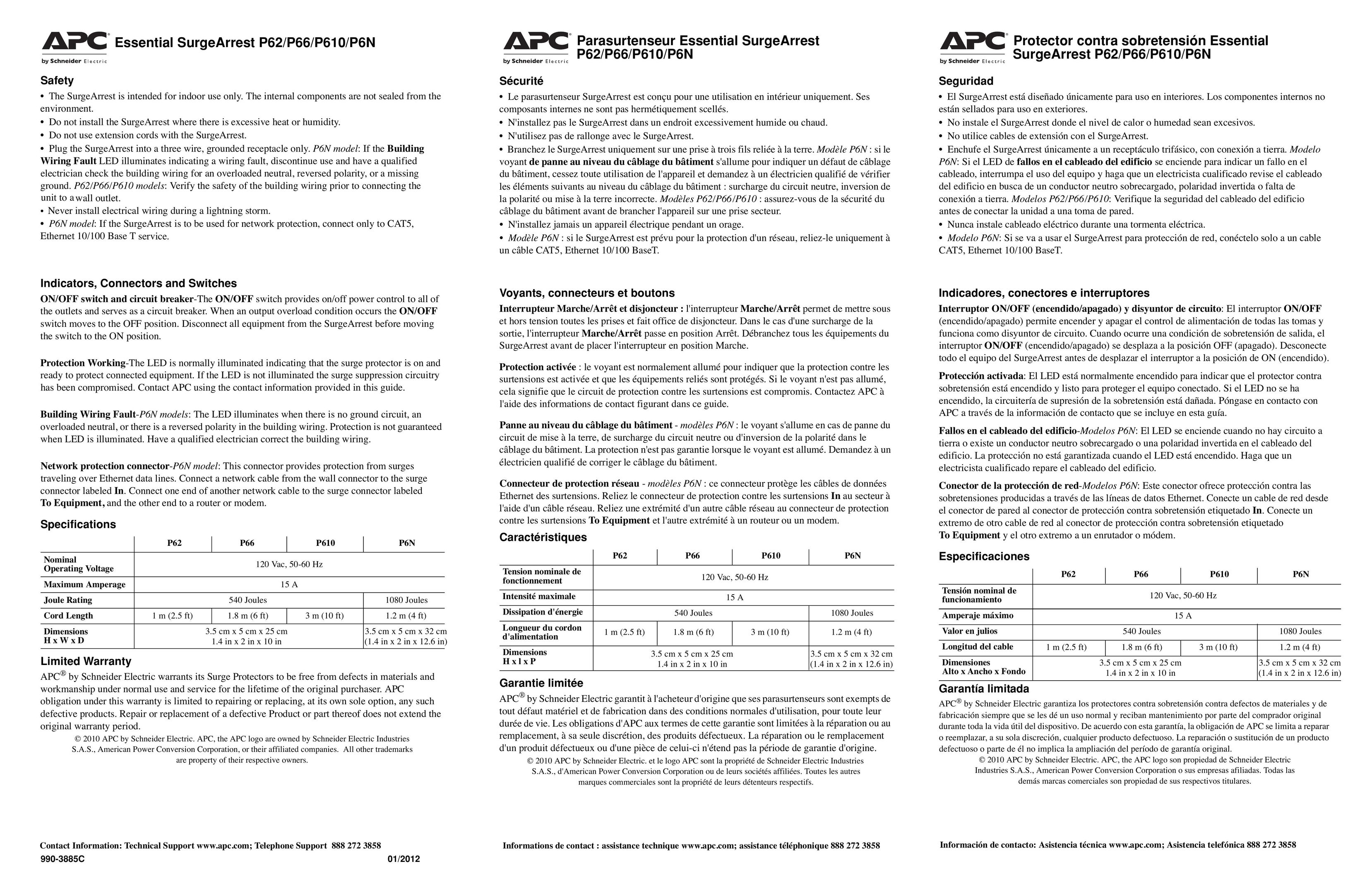 APC P610 Surge Protector User Manual