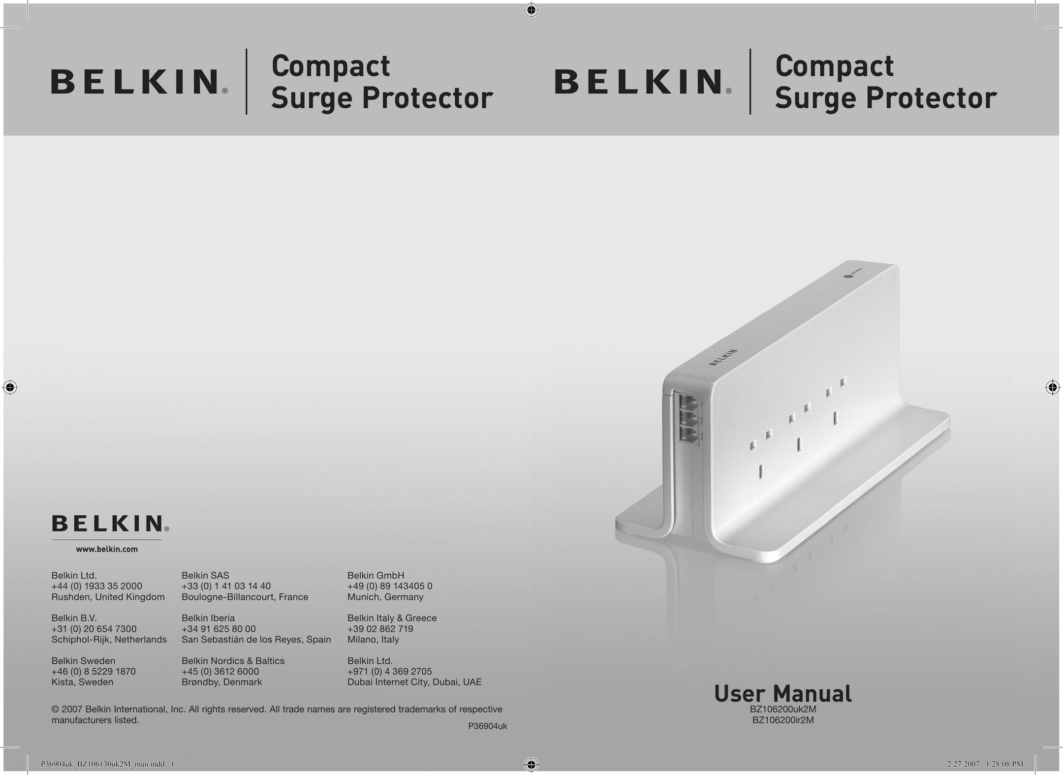 Belkin BZ106200UK2M Surge Protector User Manual