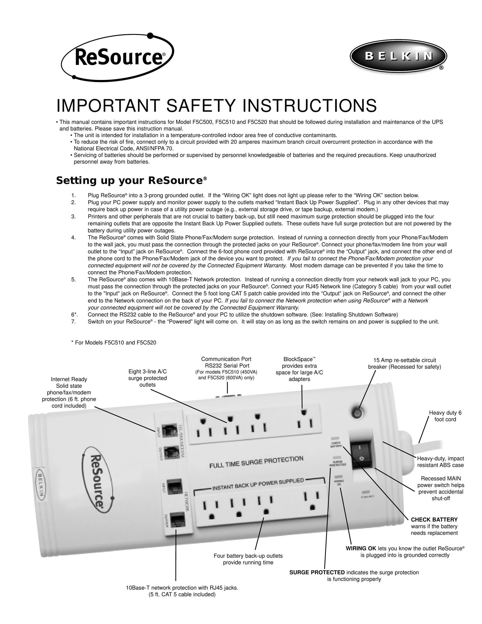 Belkin F5C510 Surge Protector User Manual