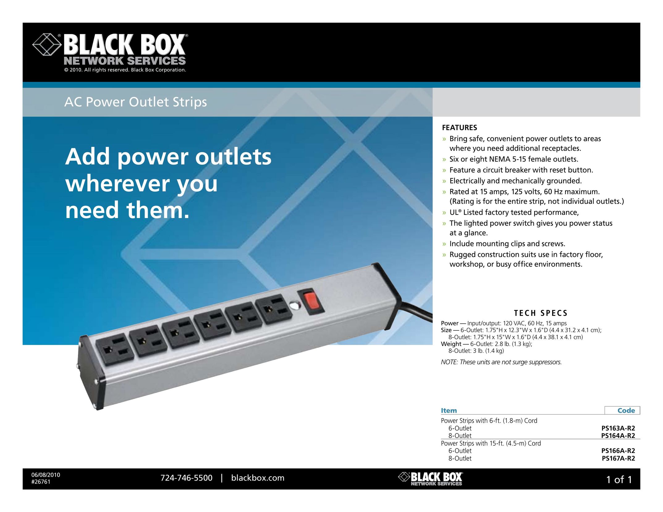 Black Box Ps166A-r2 Surge Protector User Manual