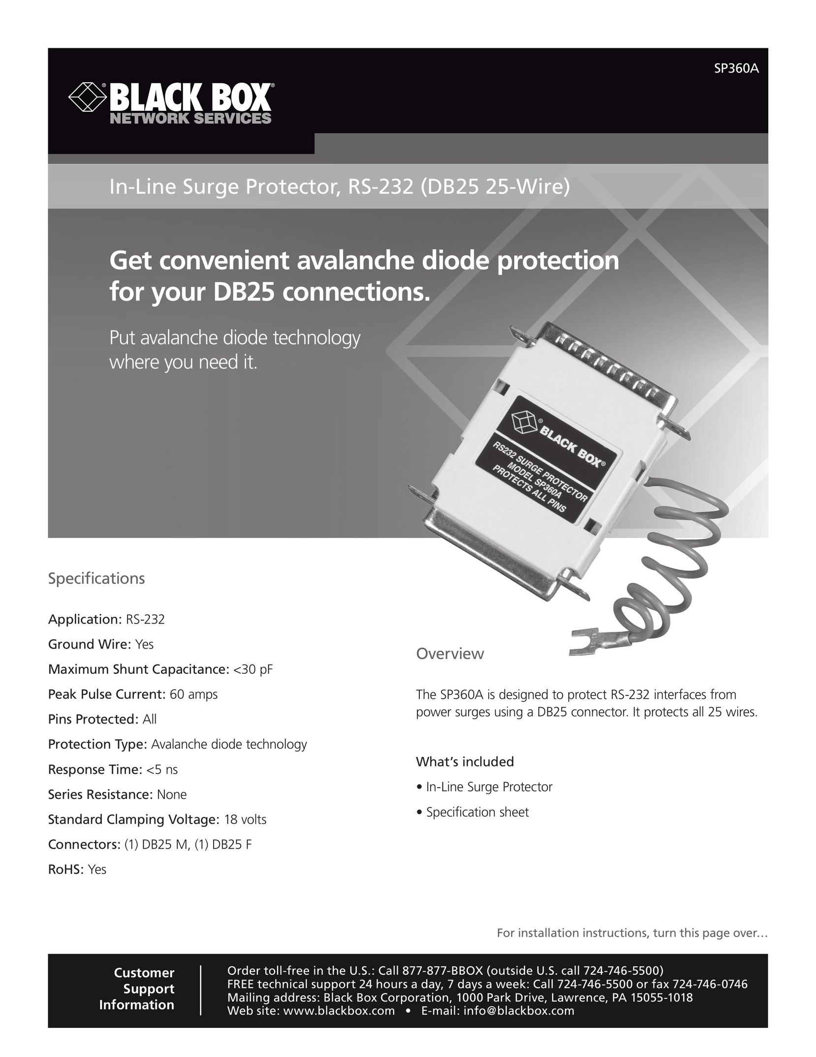 Black Box RS-232 Surge Protector User Manual