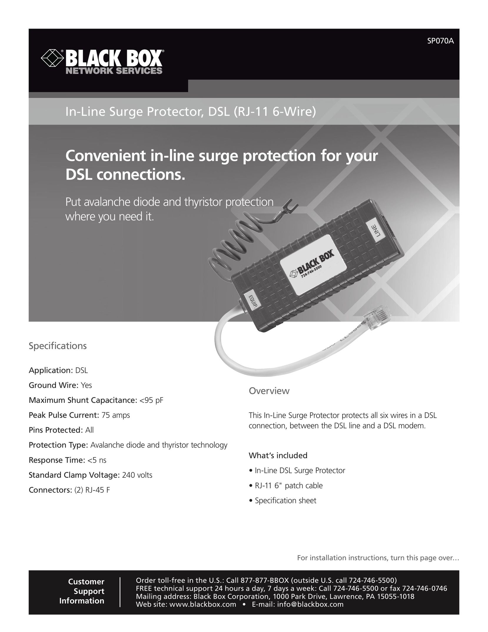 Black Box SP070A Surge Protector User Manual