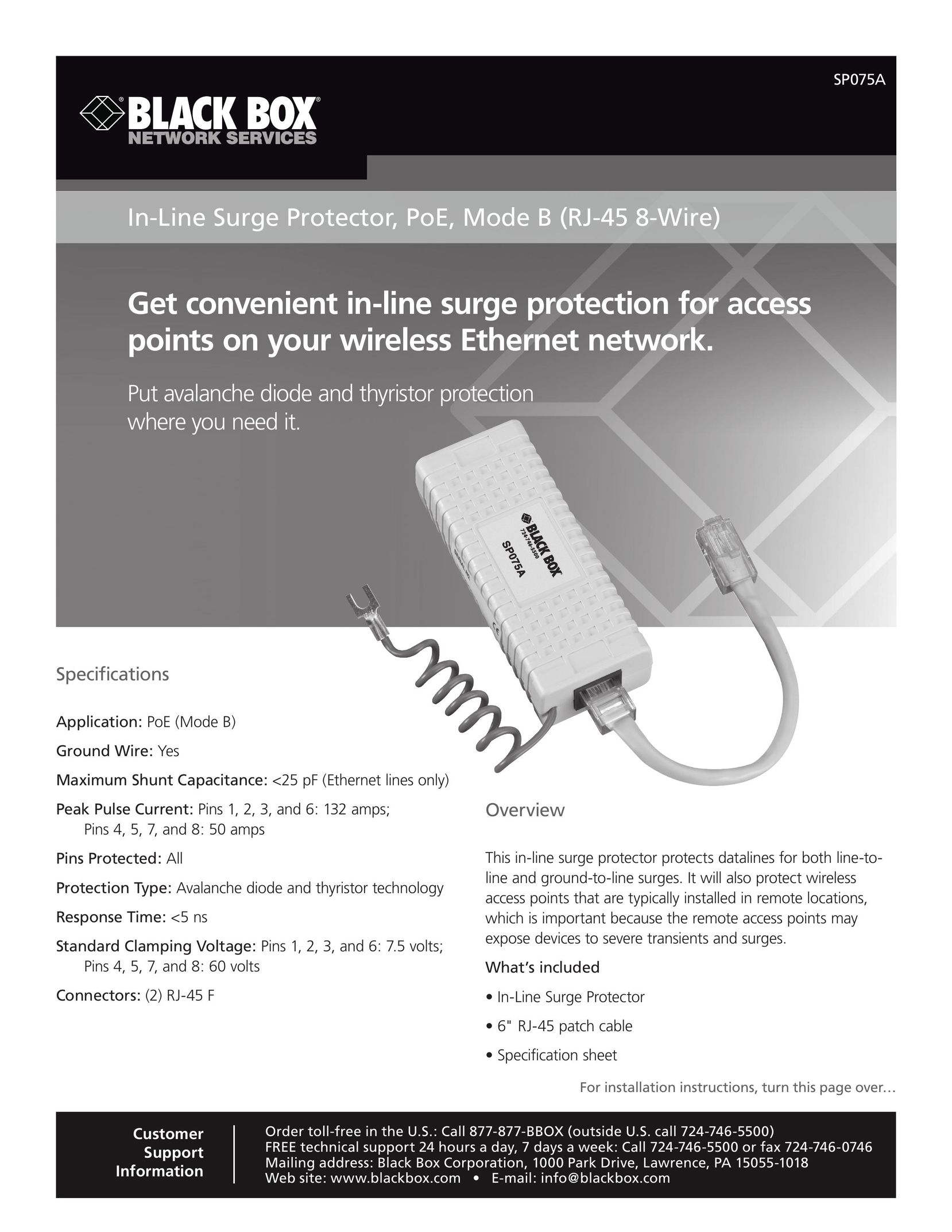Black Box SP075A Surge Protector User Manual