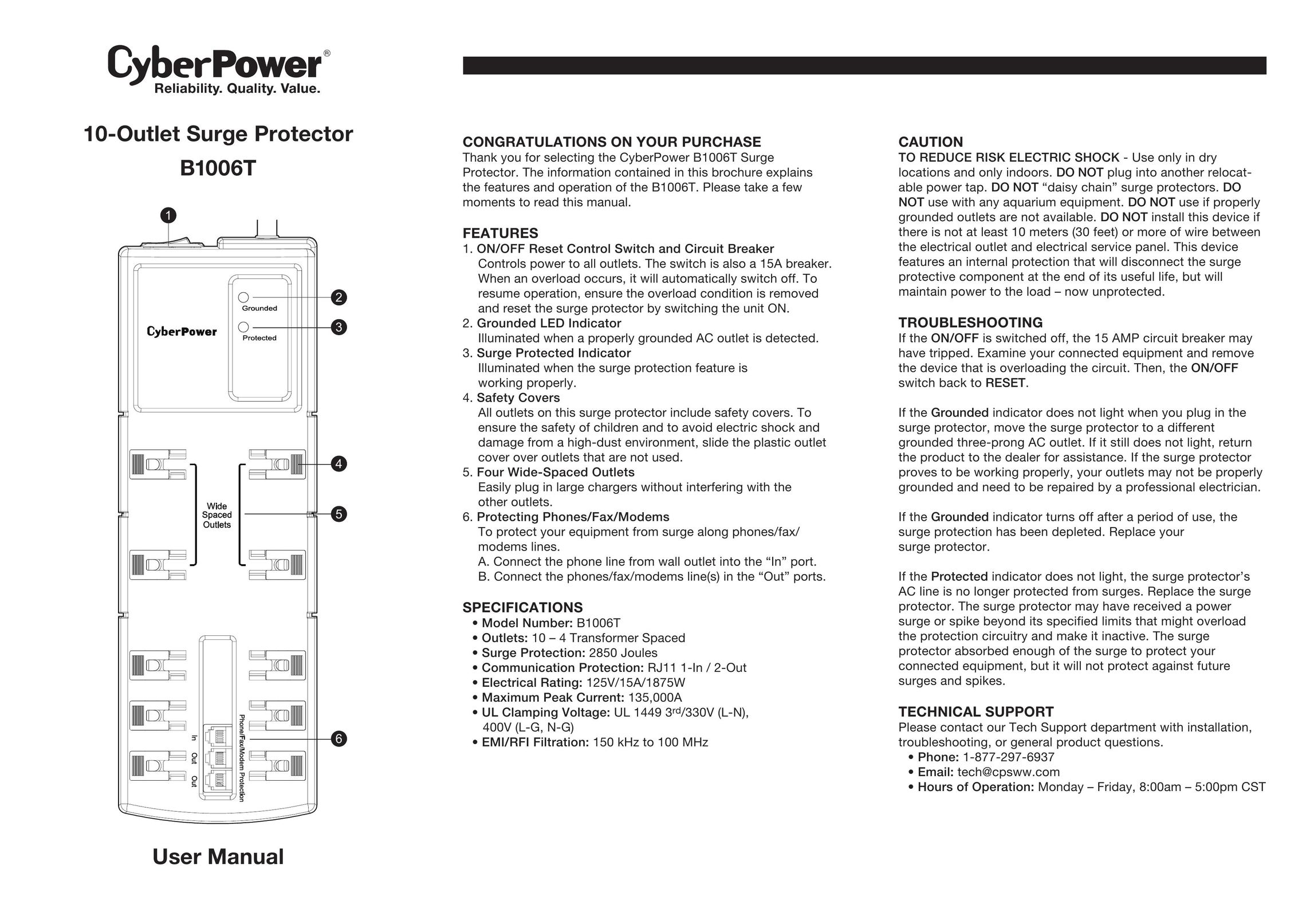 CyberPower B1006T Surge Protector User Manual