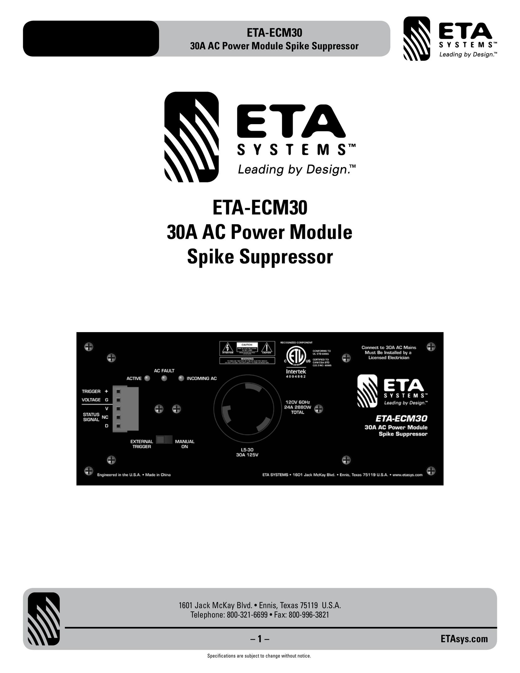 ETA Systems ETA-ECM30 Surge Protector User Manual