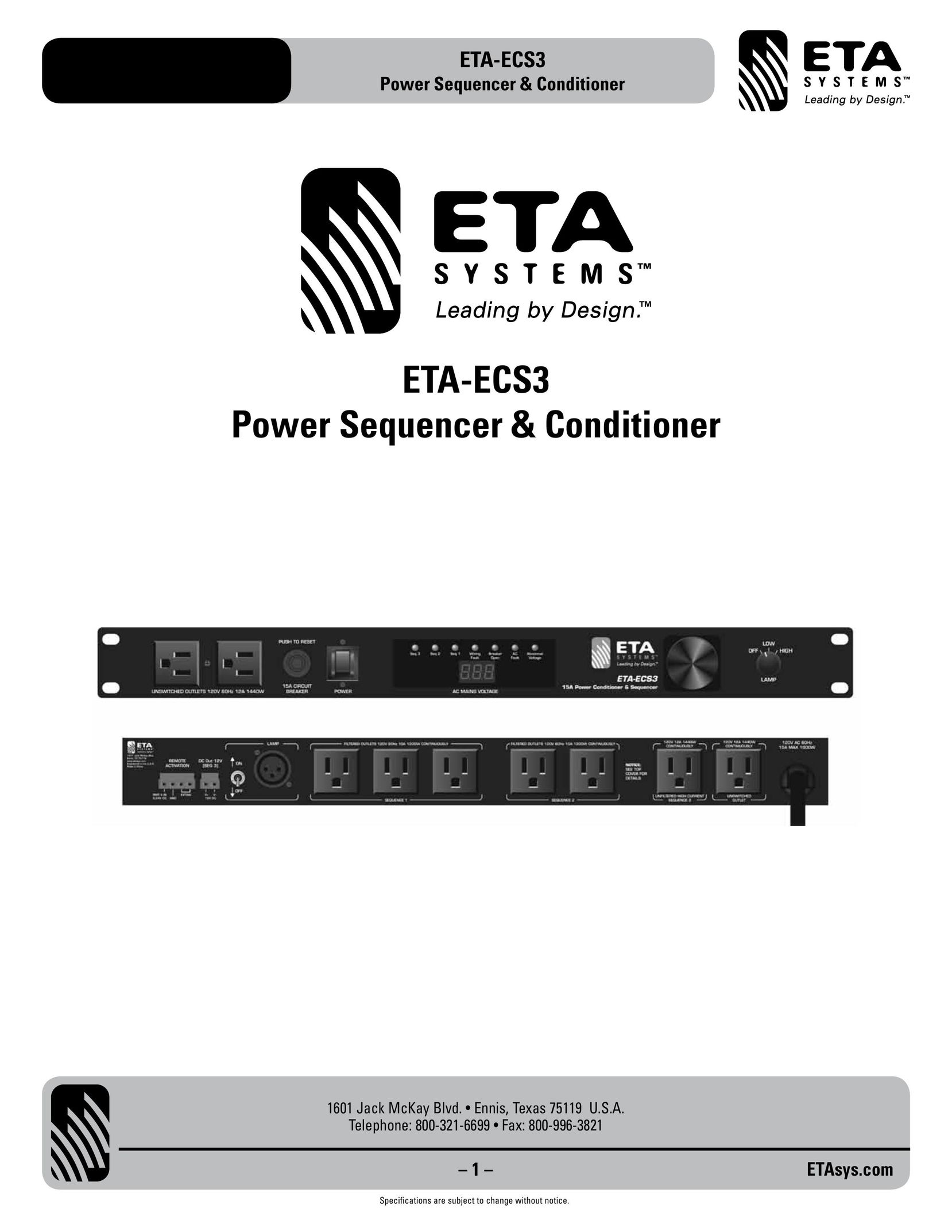 ETA Systems ETA-ECS3 Surge Protector User Manual