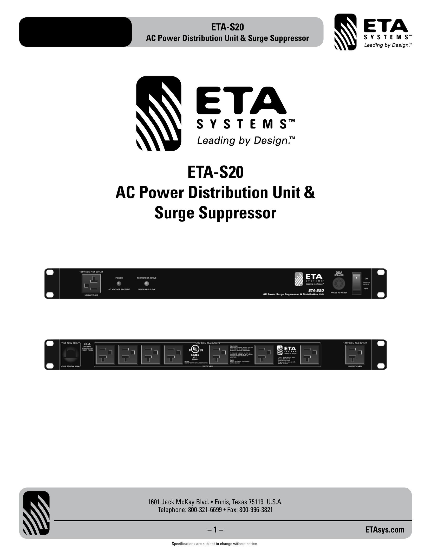ETA Systems ETA-S20 Surge Protector User Manual