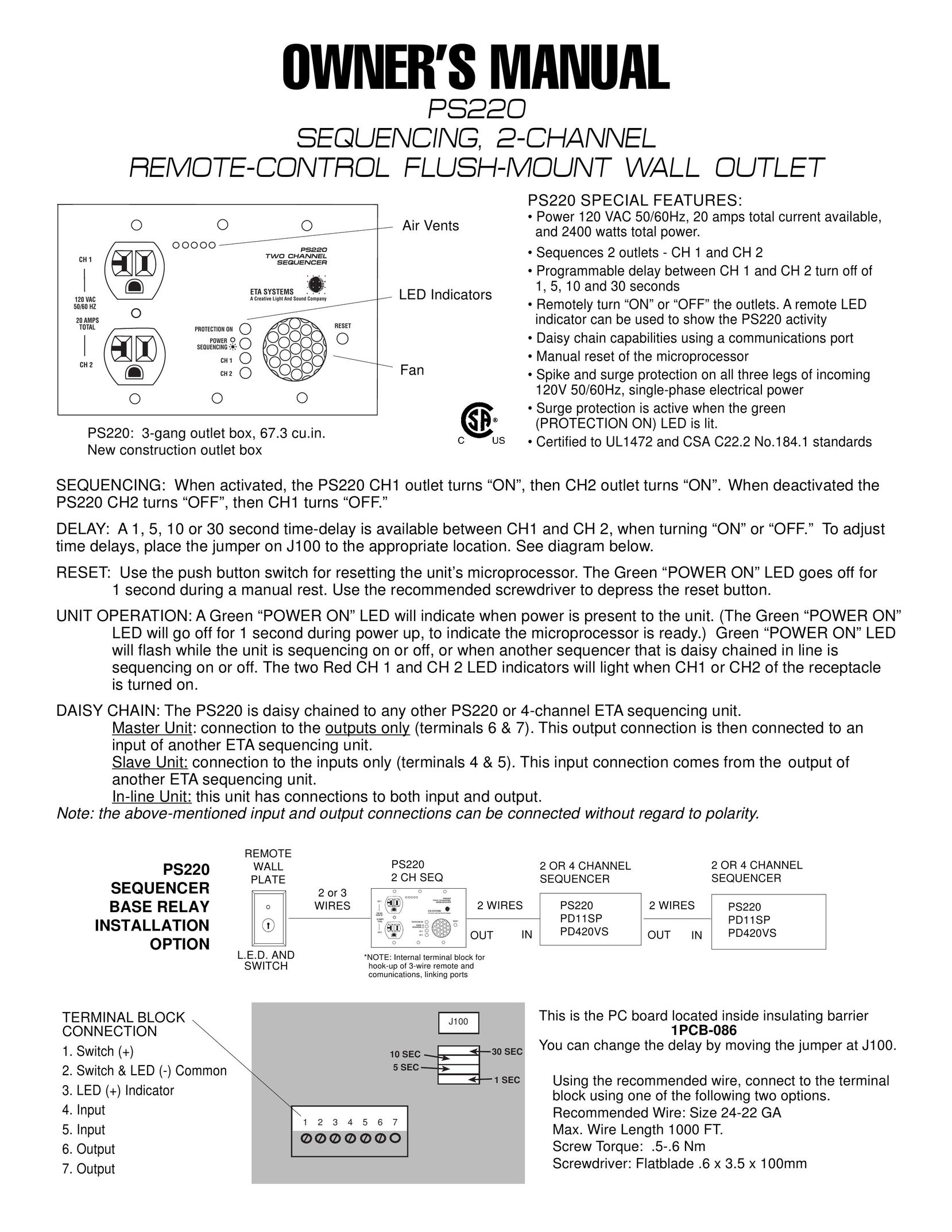 ETA Systems PS220 Surge Protector User Manual