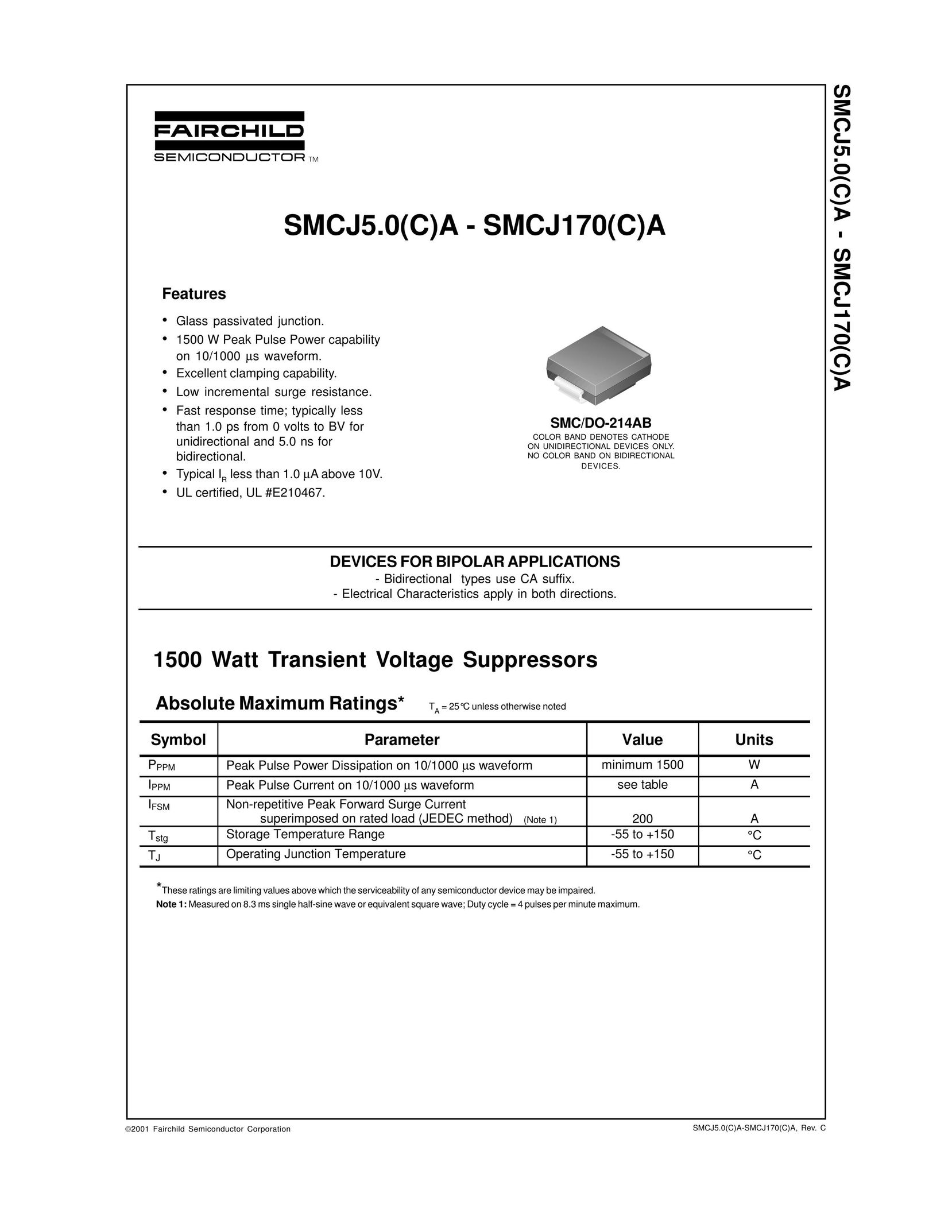 Fairchild SMCJ5.0(C)A Surge Protector User Manual