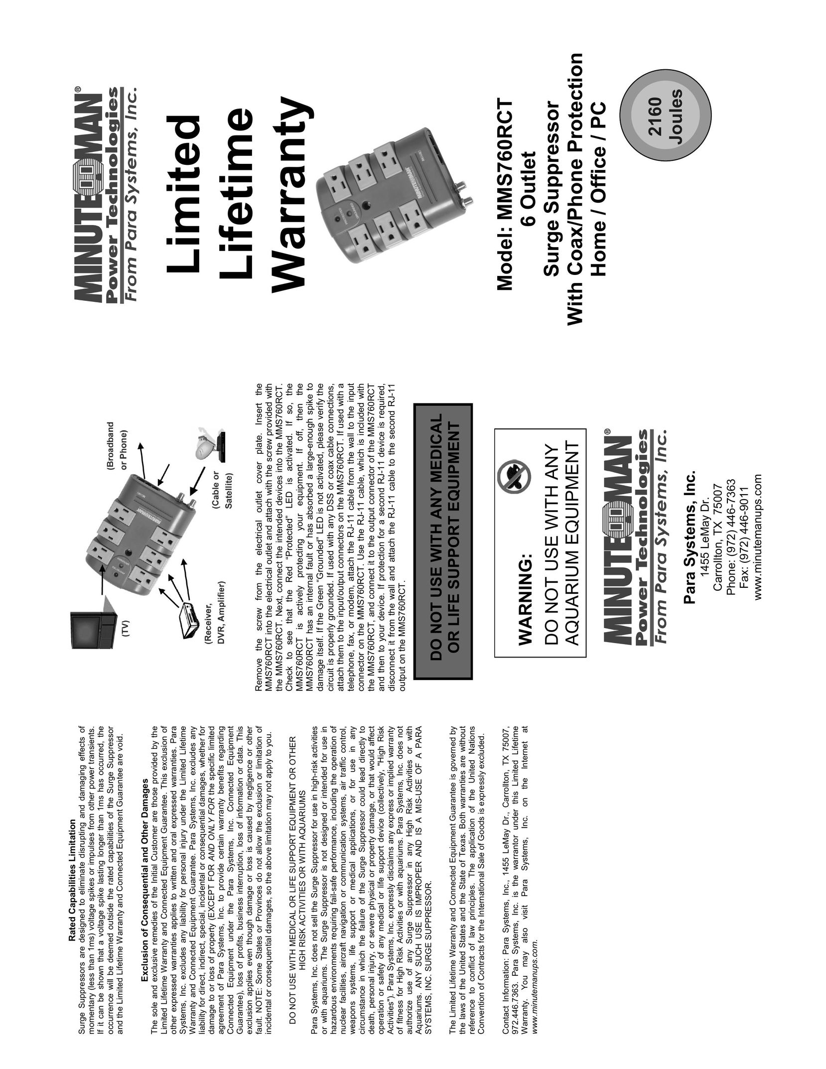 Minuteman UPS MMS760RCT Surge Protector User Manual