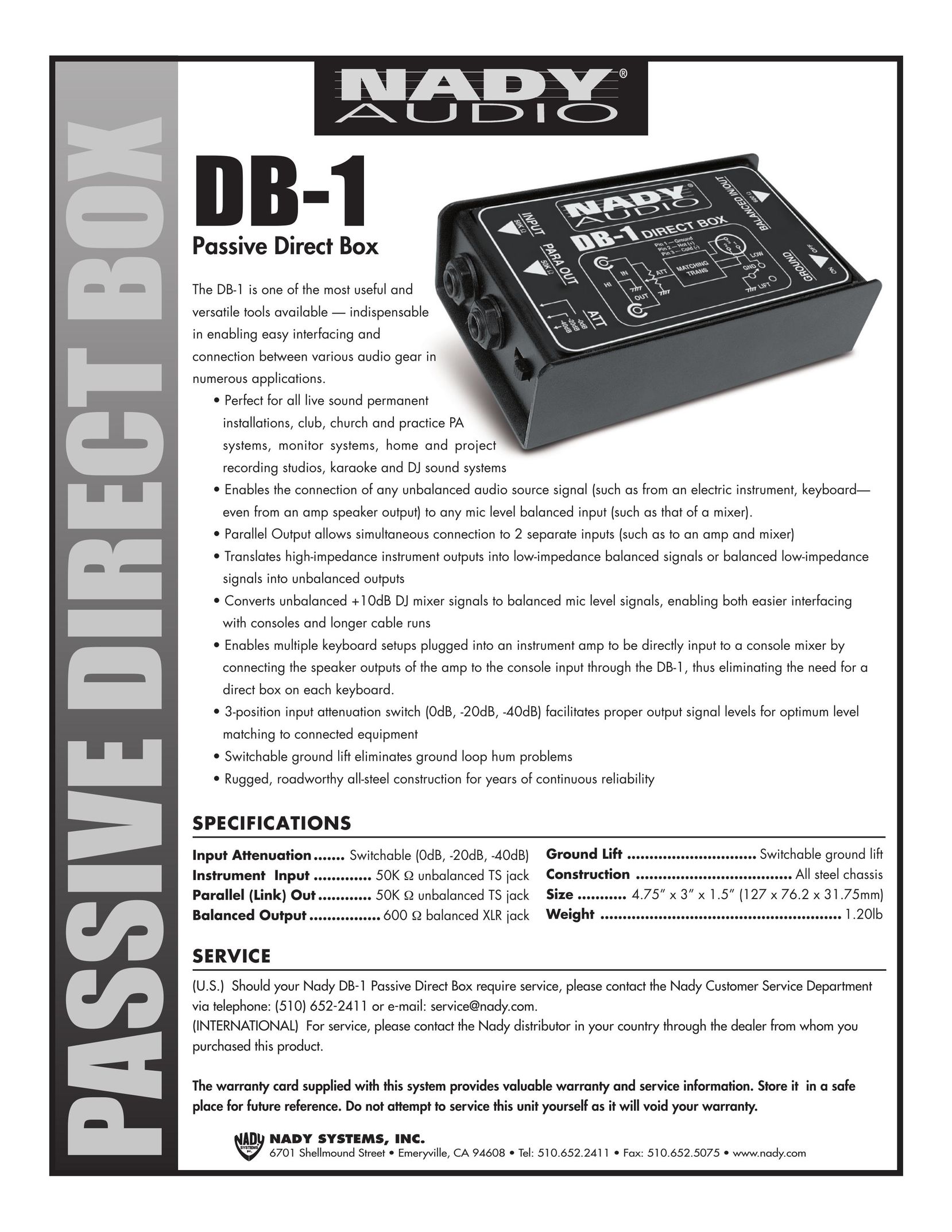 Nady Systems DB1 Surge Protector User Manual