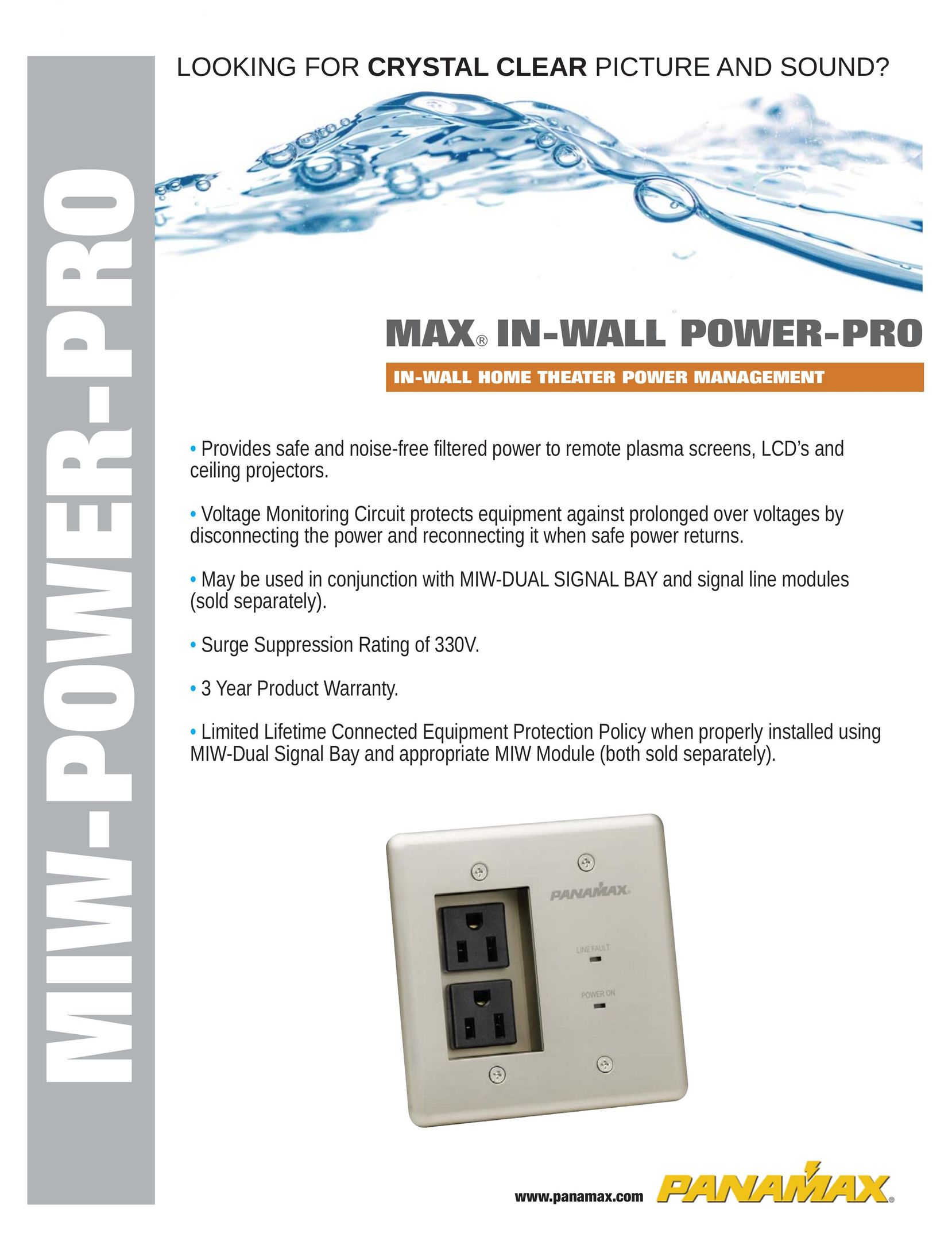 Panamax In-Wall Home Theater Power Management Surge Protector User Manual