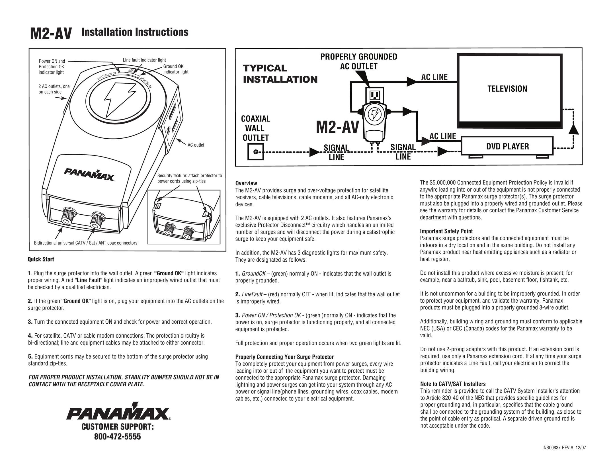 Panamax M2-av Surge Protector User Manual