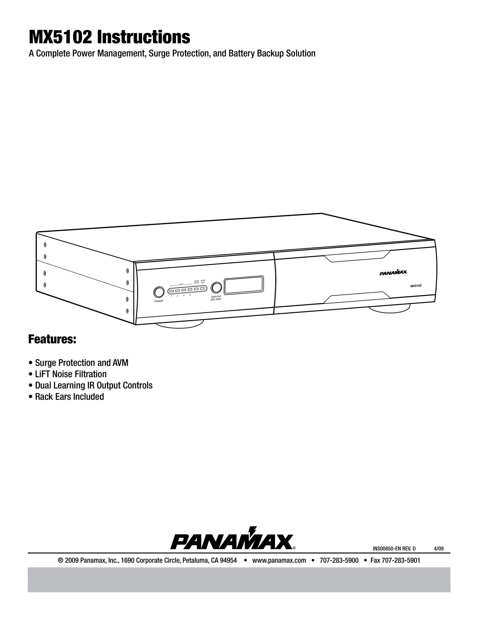 Panamax MX5102 Surge Protector User Manual