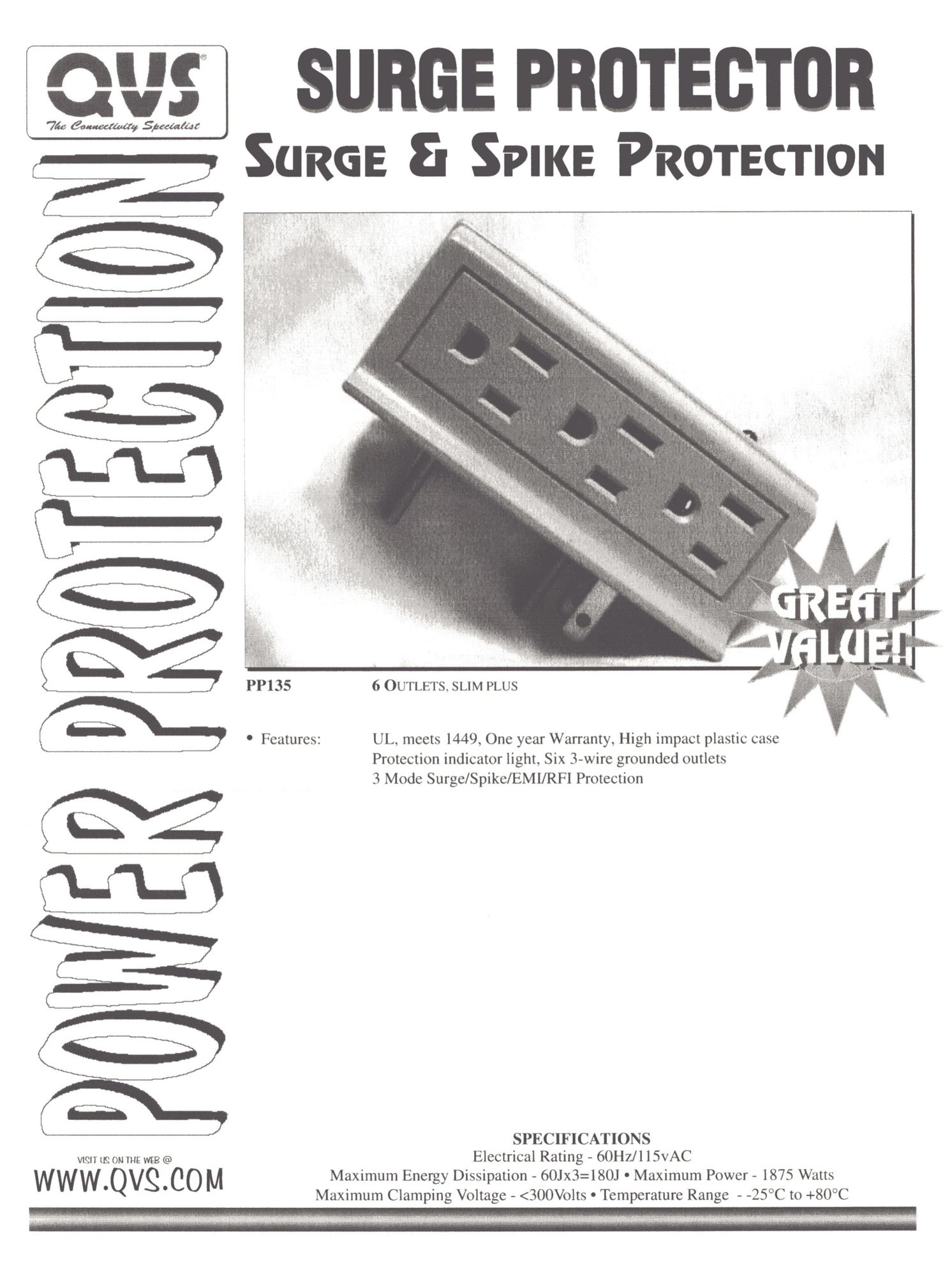 QVS PP135 Surge Protector User Manual