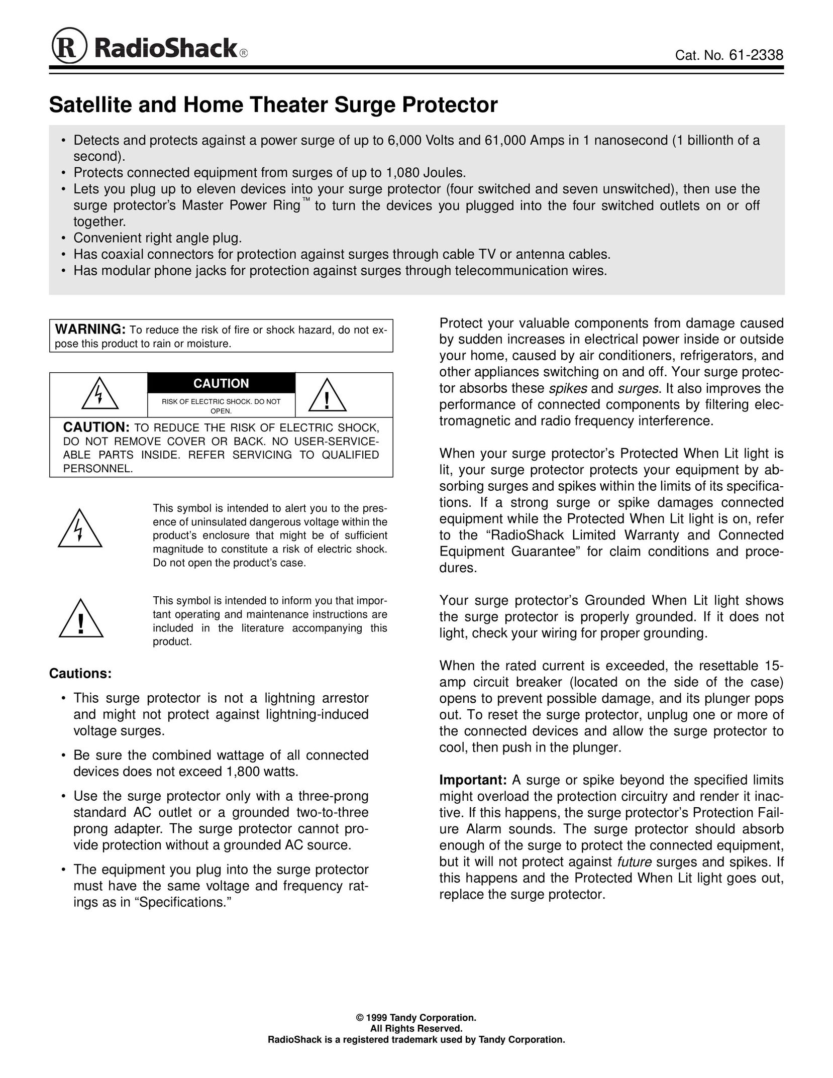 Radio Shack 61-2338 Surge Protector User Manual