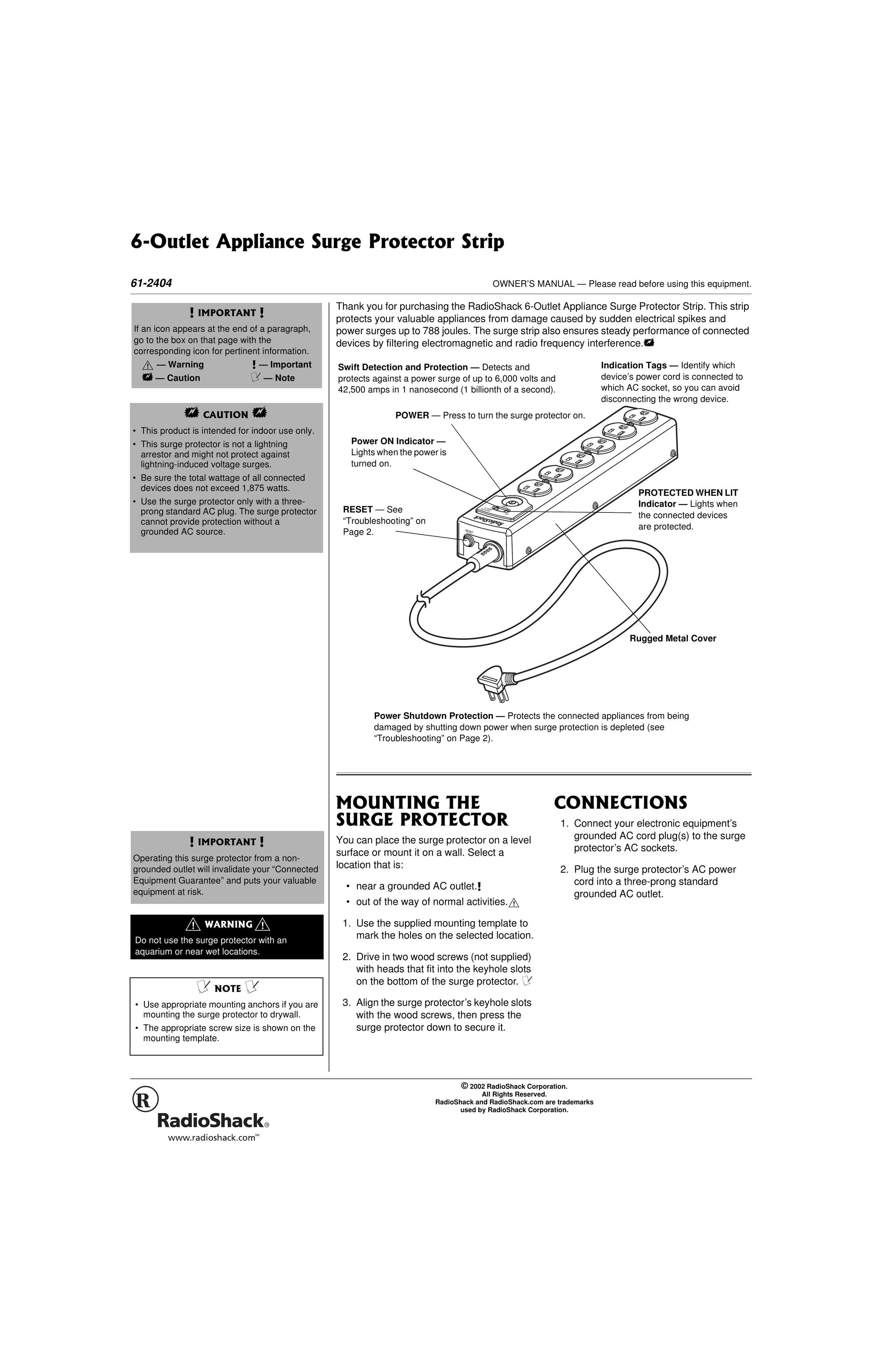 Radio Shack 61-2404 Surge Protector User Manual