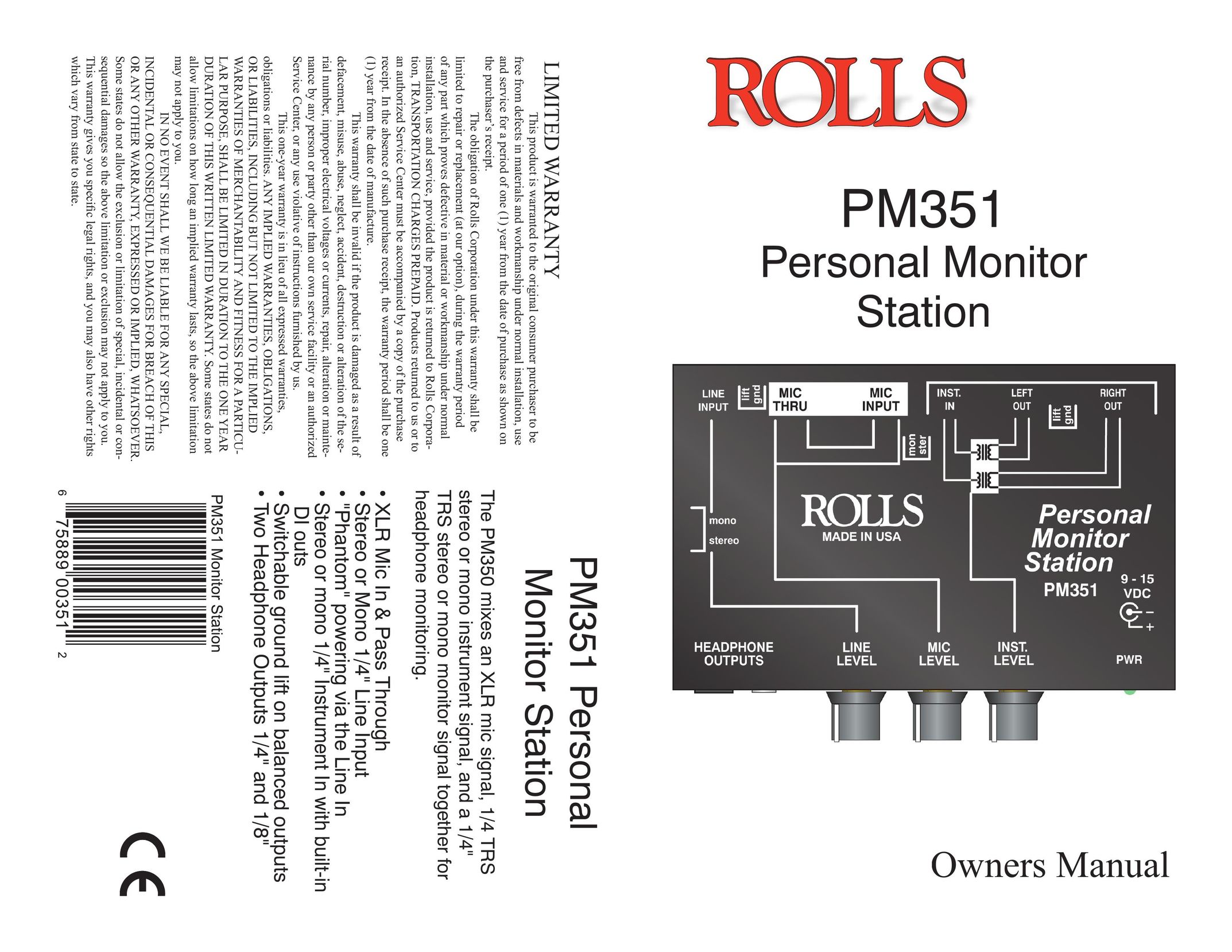 Rolls PM351 Surge Protector User Manual