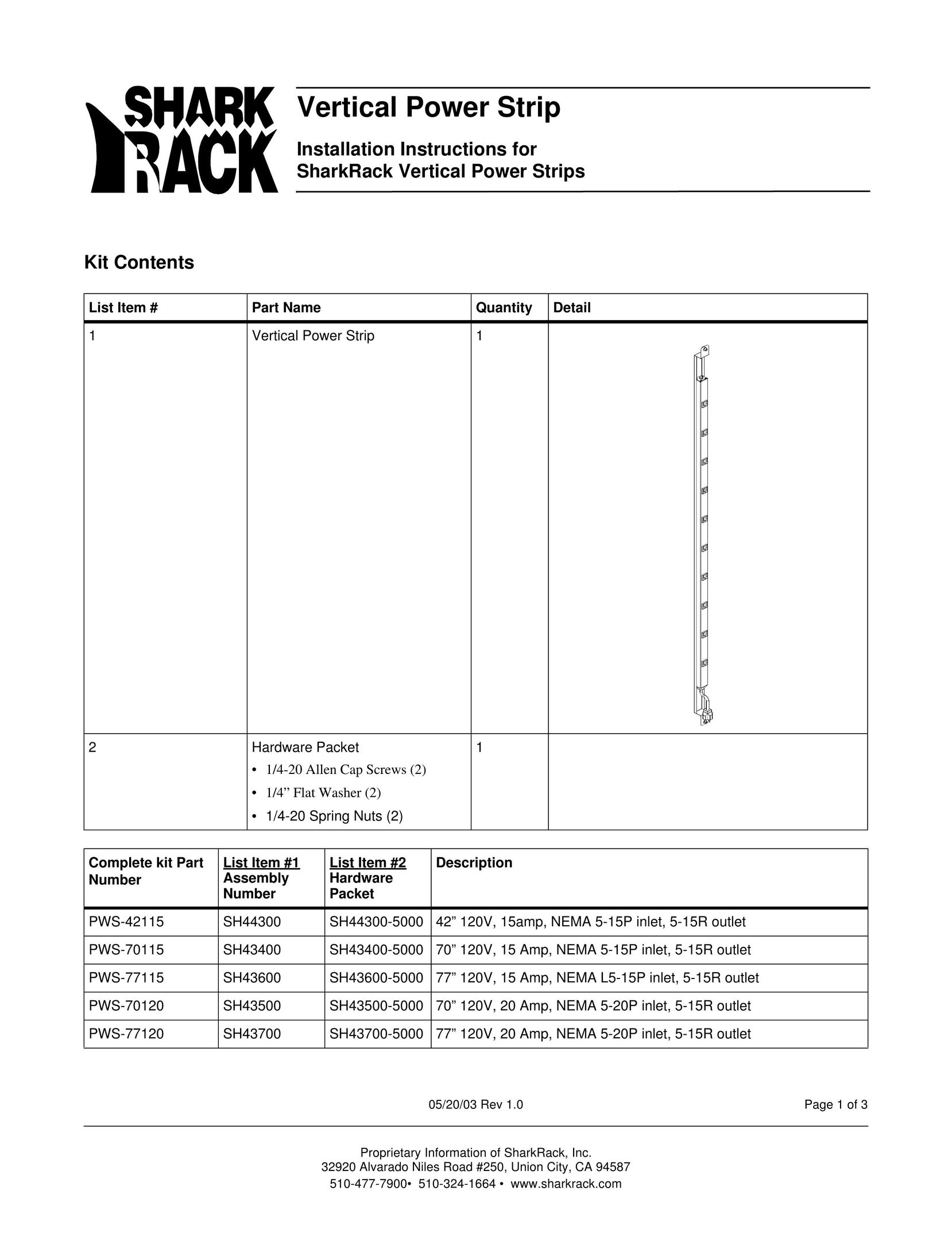 SharkRack PWS-42115 Surge Protector User Manual
