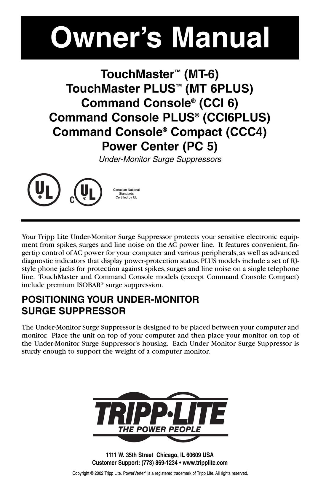 Tripp Lite CCI 6 Surge Protector User Manual