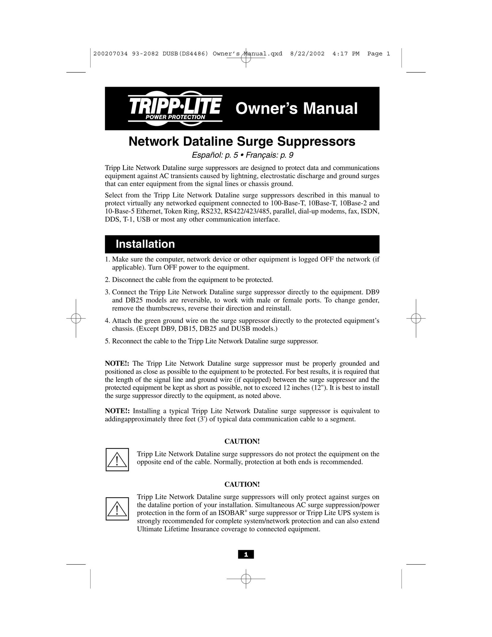 Tripp Lite DB15 Surge Protector User Manual