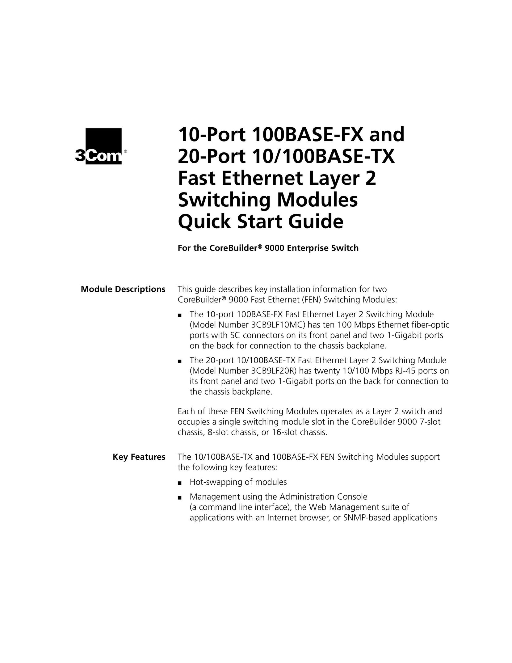 3Com 10/100BASE-TX Switch User Manual