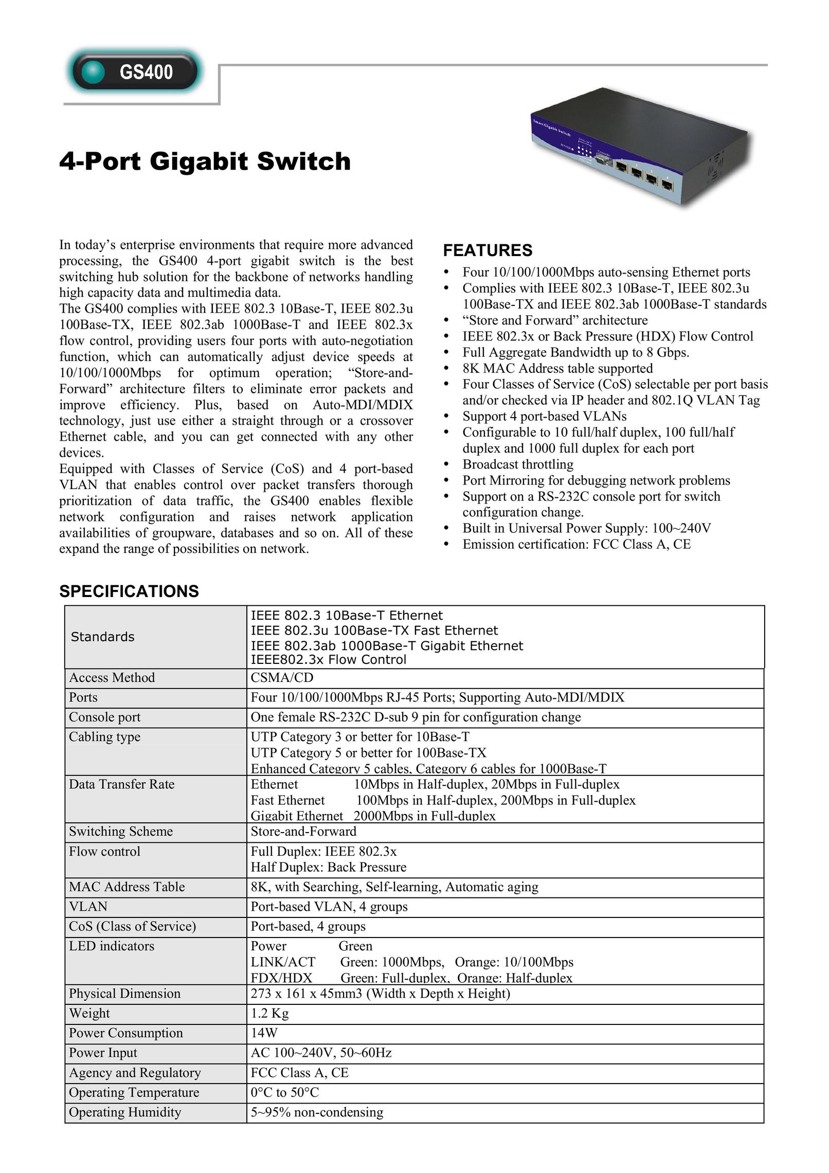 Abocom GS400 Switch User Manual