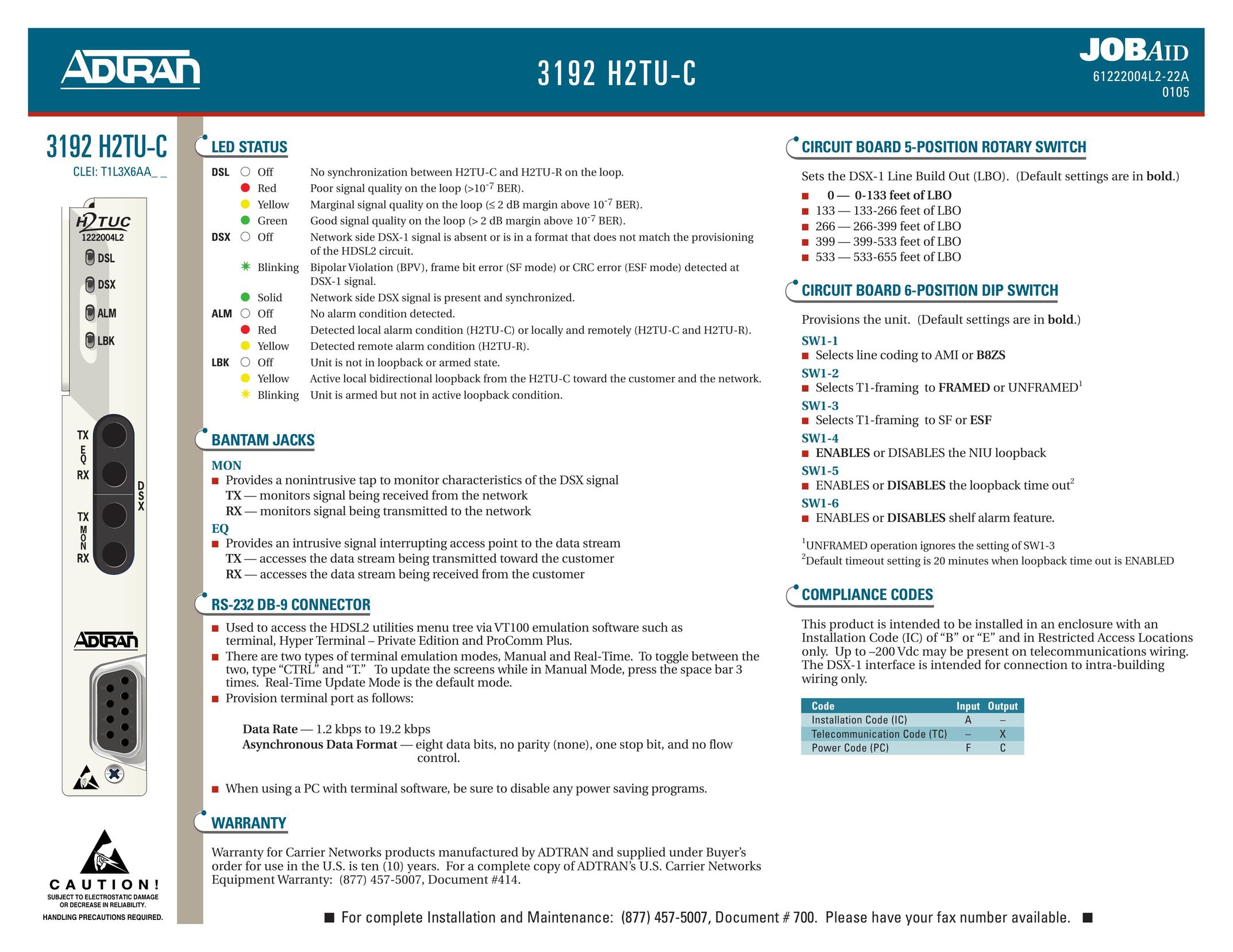ADTRAN 3192 H2TU-C Switch User Manual