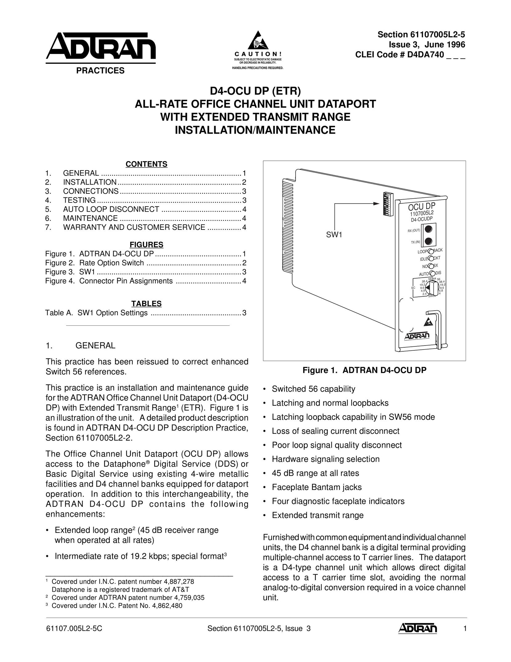 ADTRAN D4-OCU Switch User Manual
