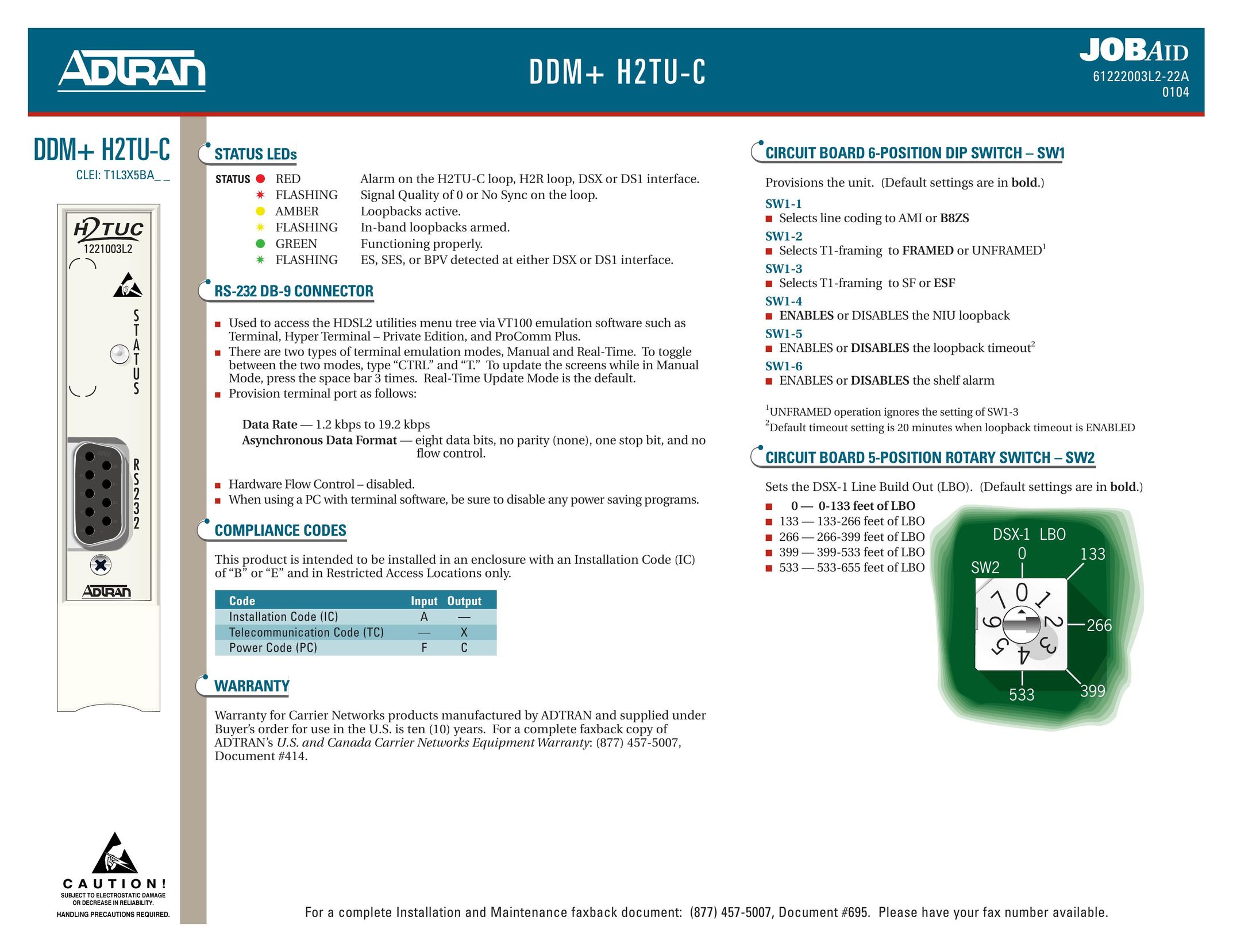 ADTRAN DDM + H2TU-C Switch User Manual