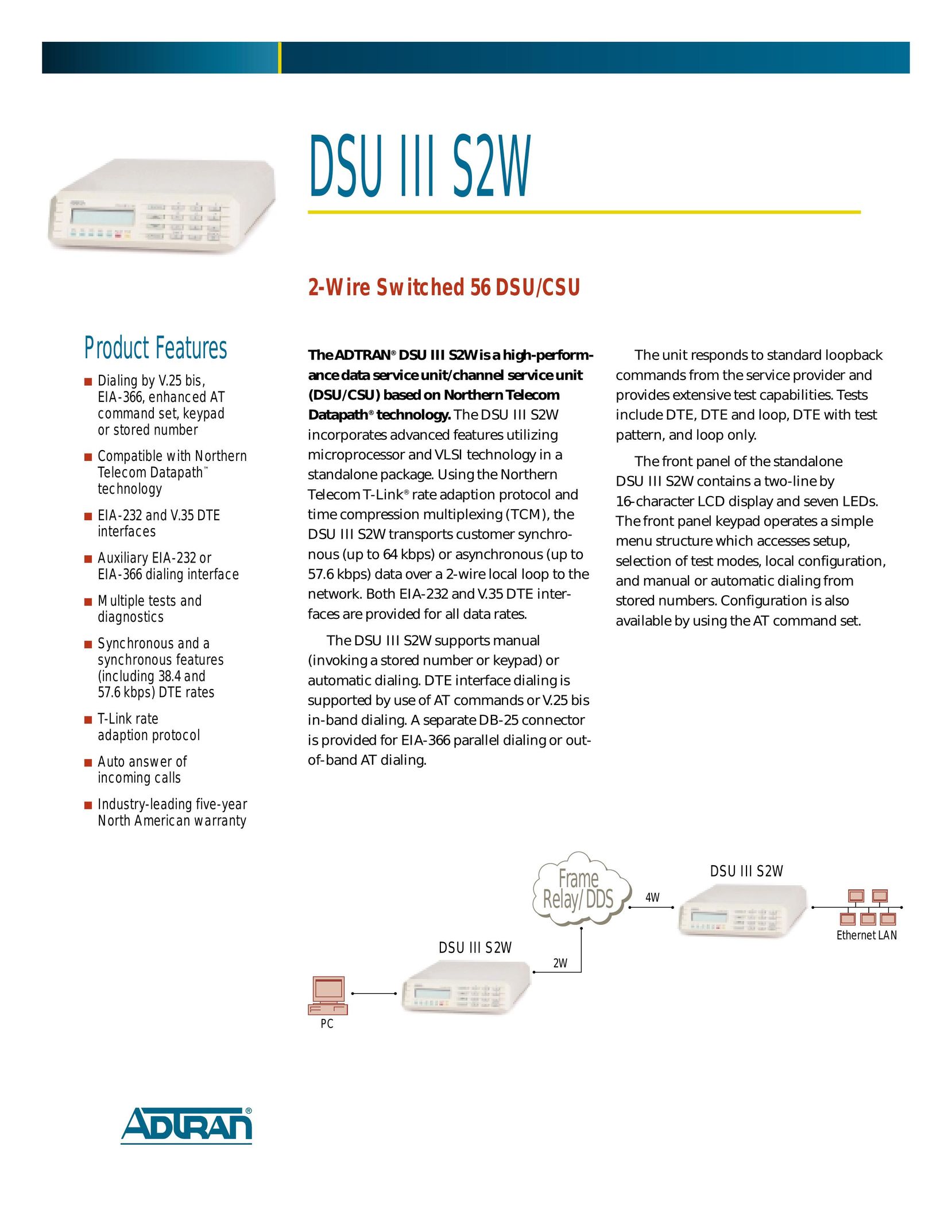ADTRAN DSU III S2W Switch User Manual