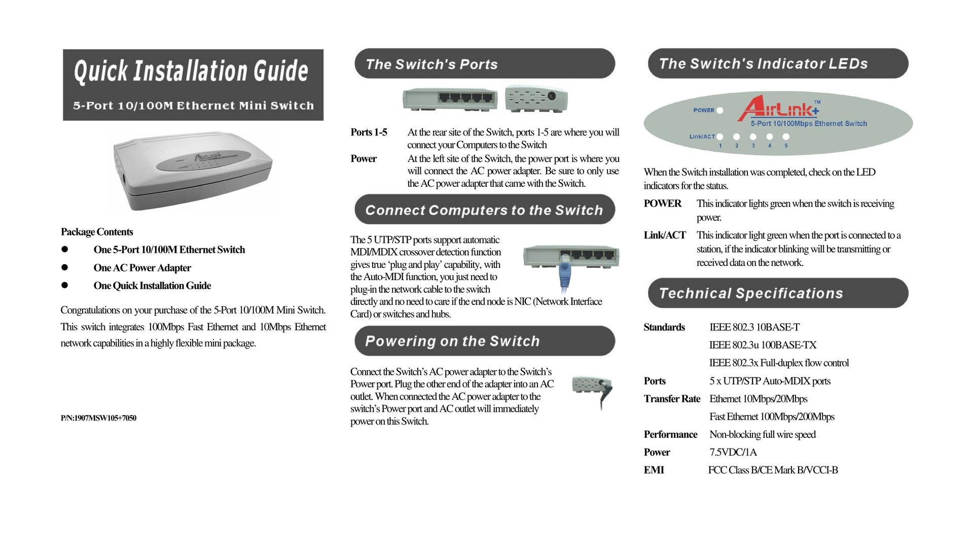Airlink 5-Port10/100ME Switch User Manual