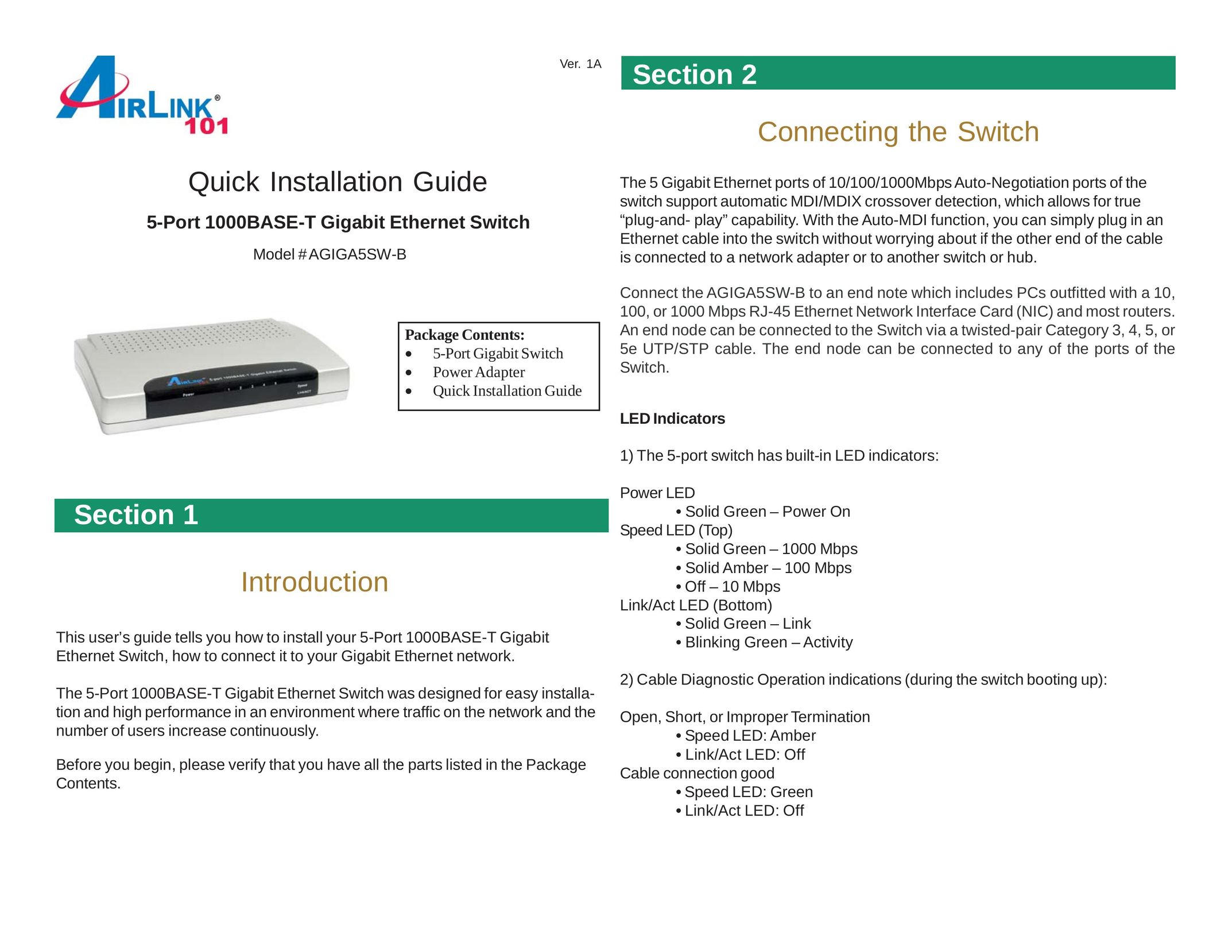 Airlink101 AGIGA5SW-B Switch User Manual