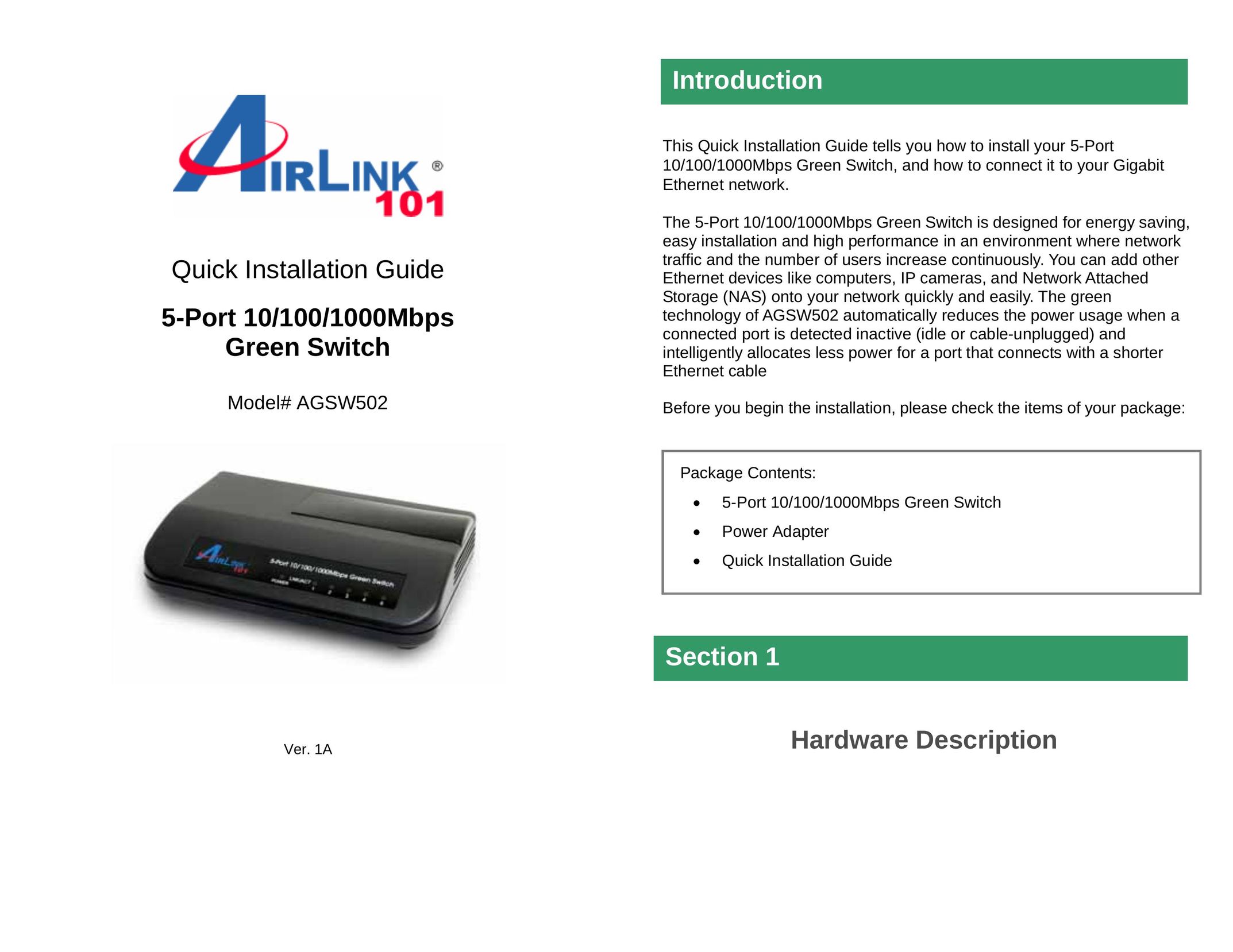 Airlink101 AGSW502 Switch User Manual