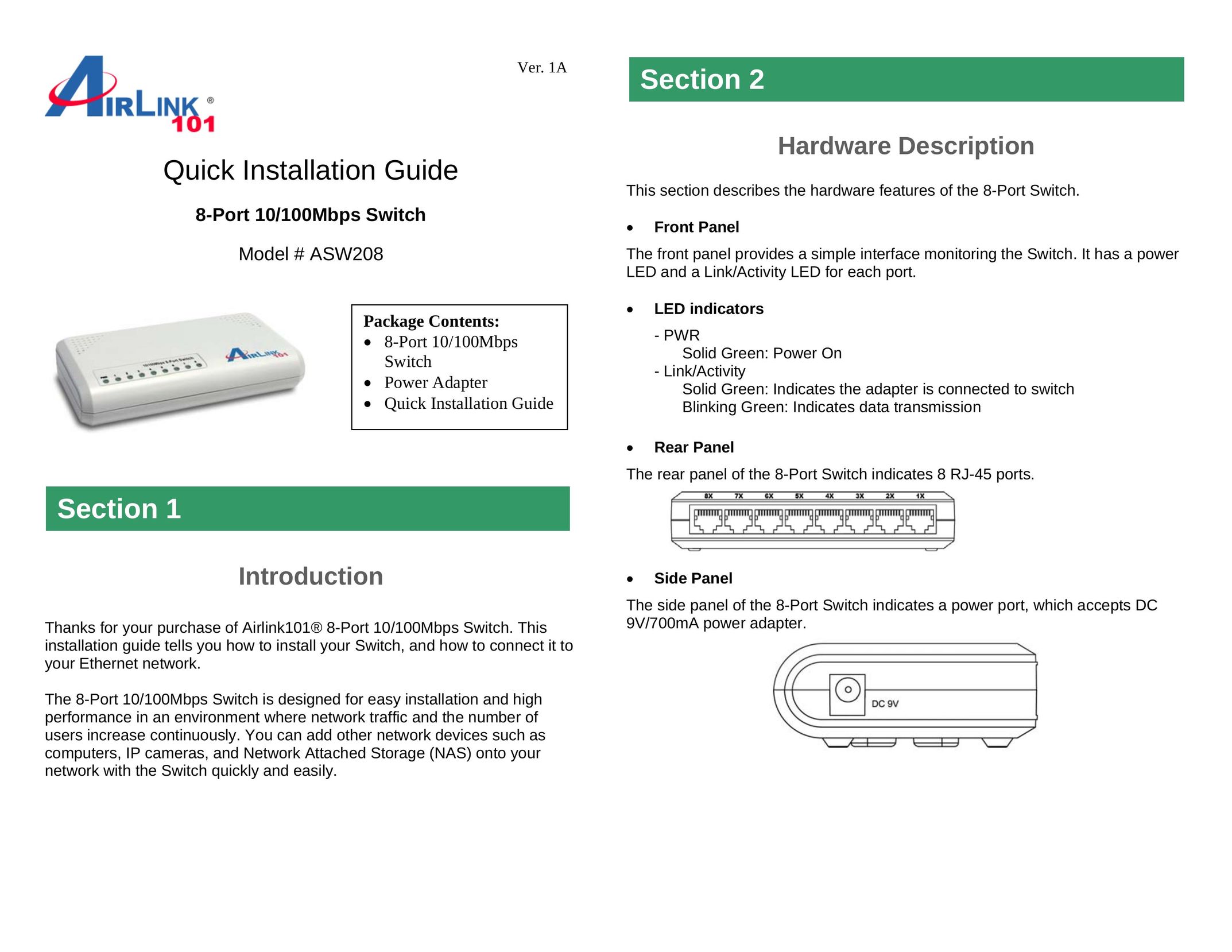 Airlink101 ASW208 Switch User Manual