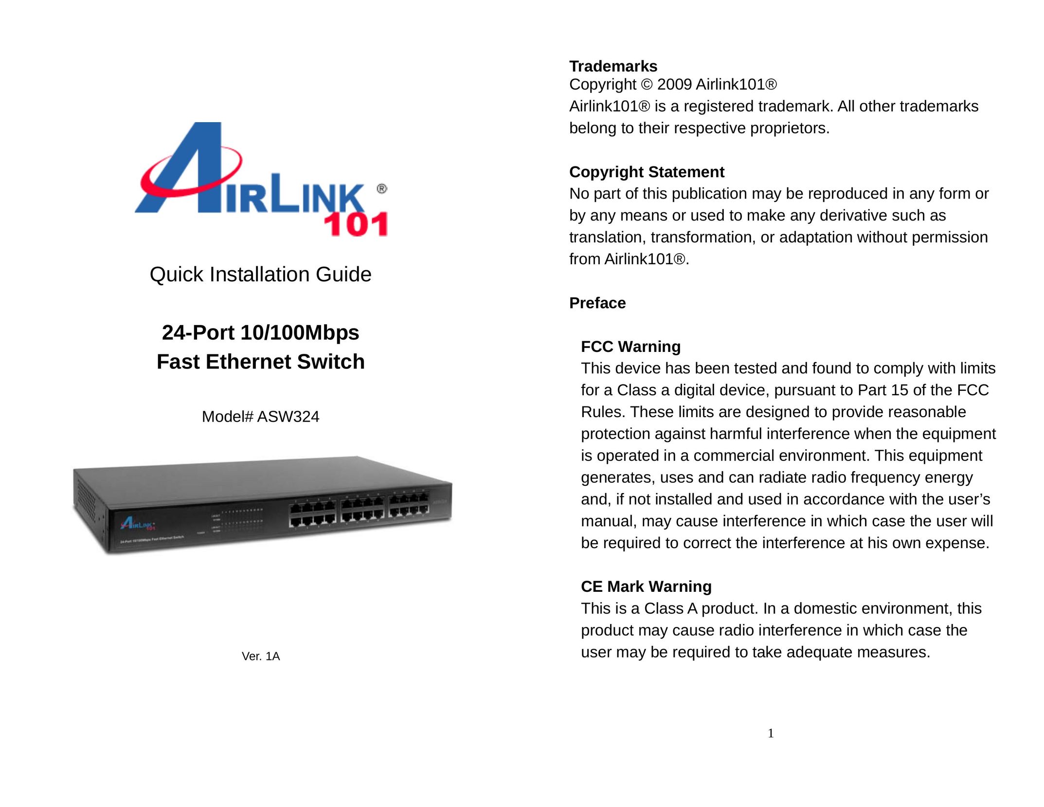 Airlink101 ASW324 Switch User Manual
