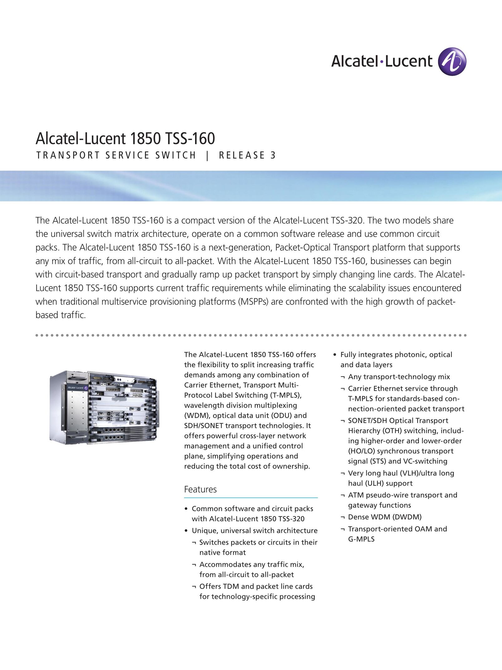 Alcatel-Lucent 1850 TSS-160 Switch User Manual