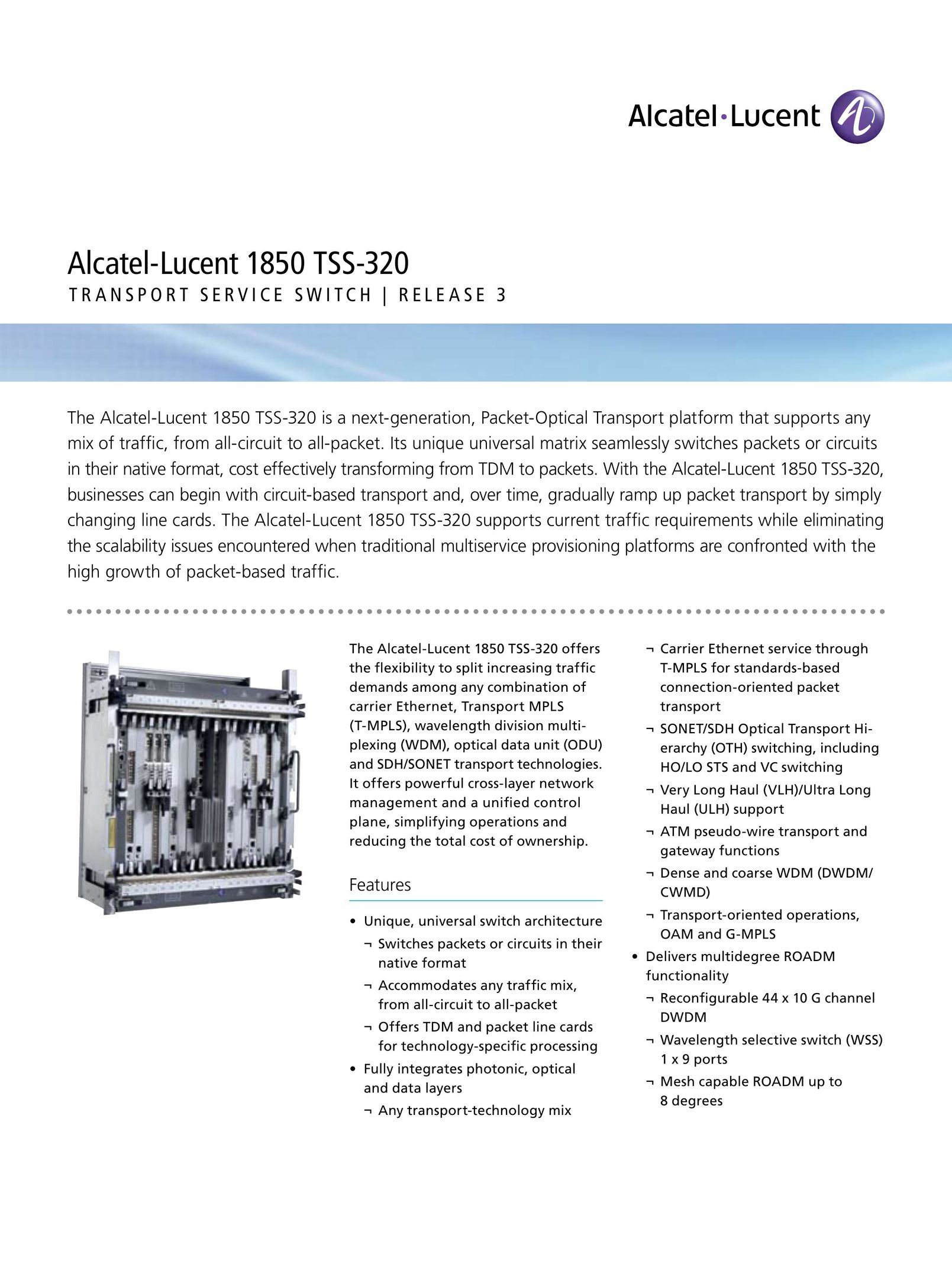 Alcatel-Lucent 1850 TSS-320 Switch User Manual