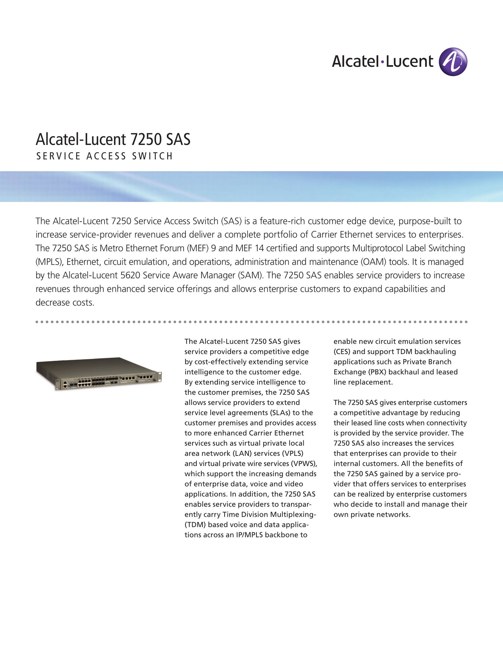 Alcatel-Lucent 7250 SAS Switch User Manual