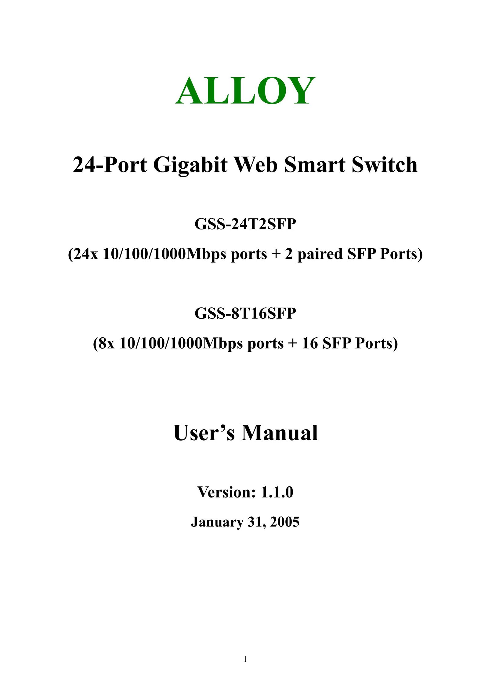 Alloy Computer Products GSS-8T16SFP Switch User Manual