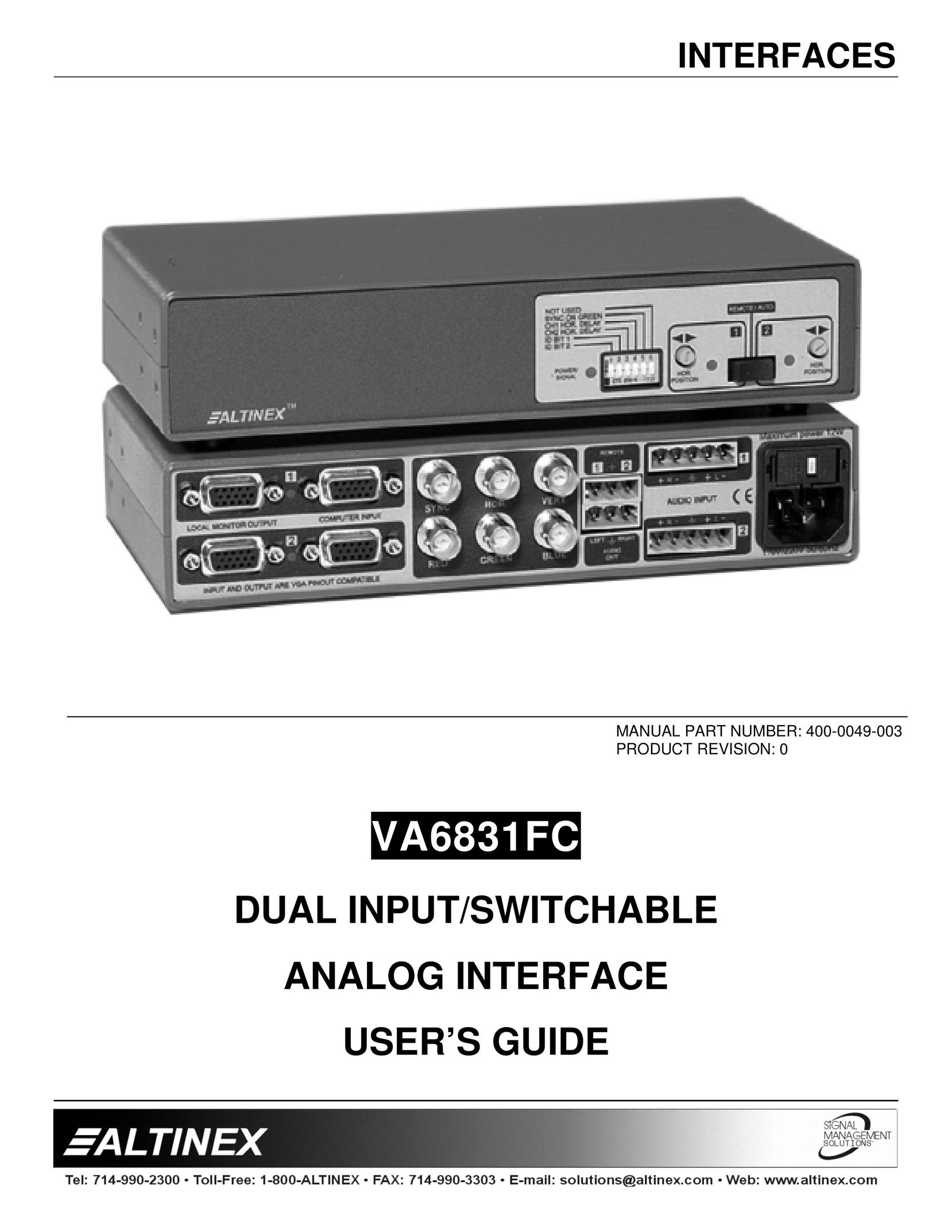Altinex VA6831FC Switch User Manual