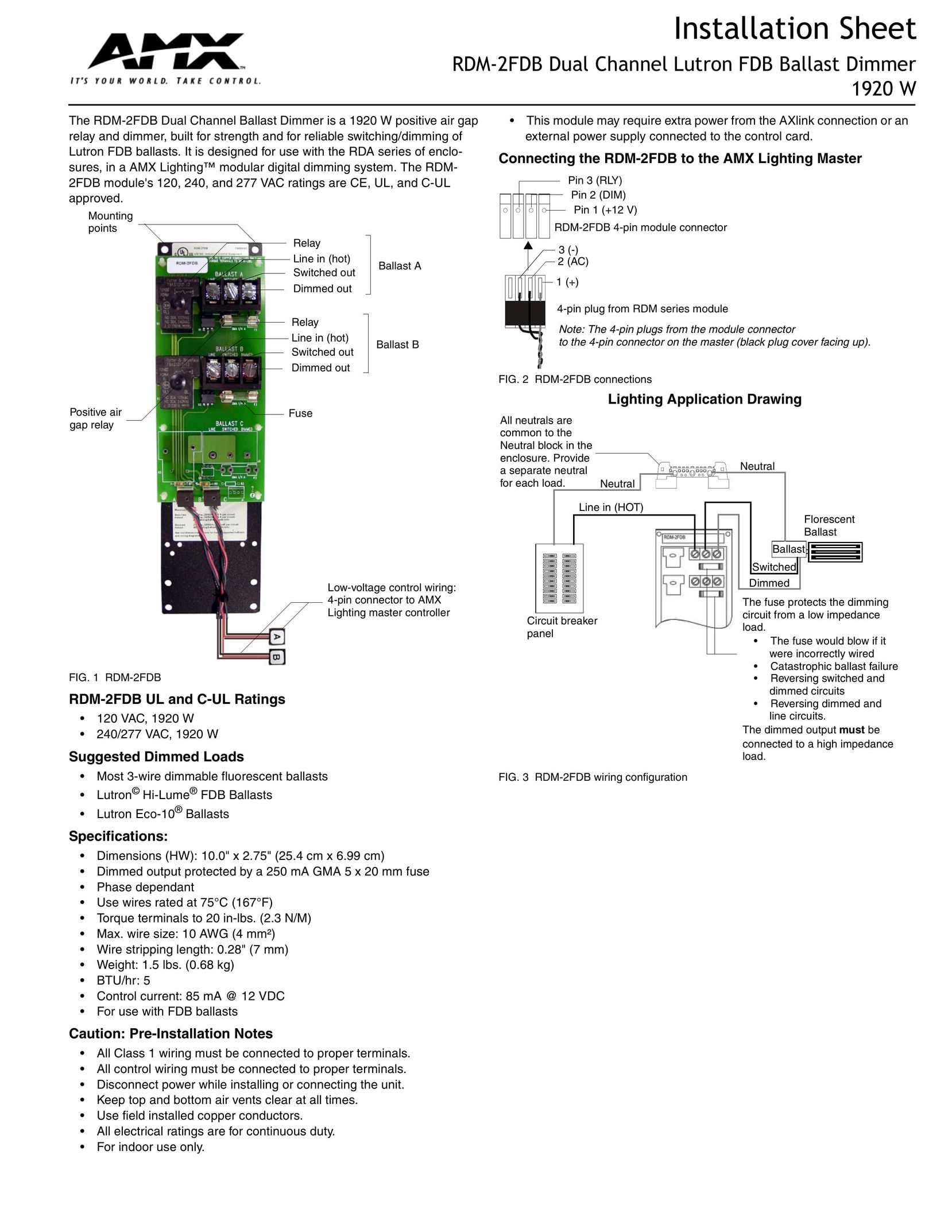 AMX RDM-2FDB Switch User Manual