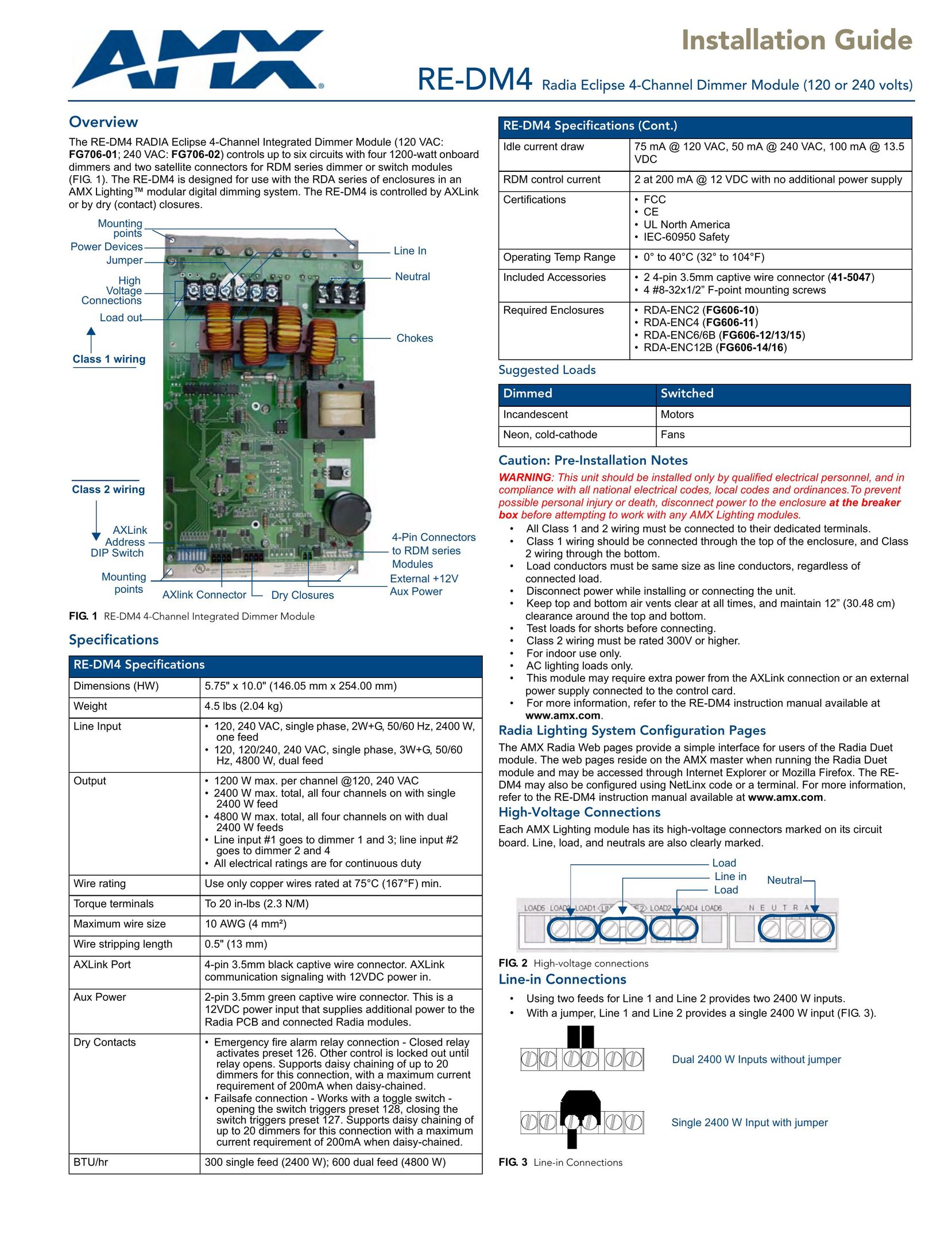 AMX RE-DM4 Switch User Manual