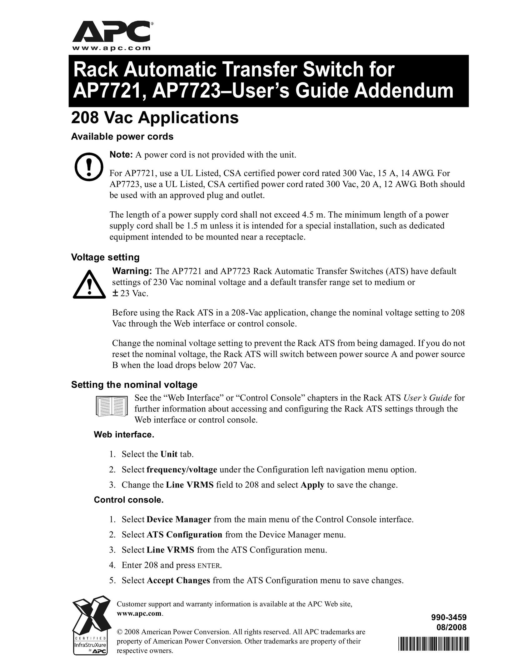 APC AP7721 Switch User Manual