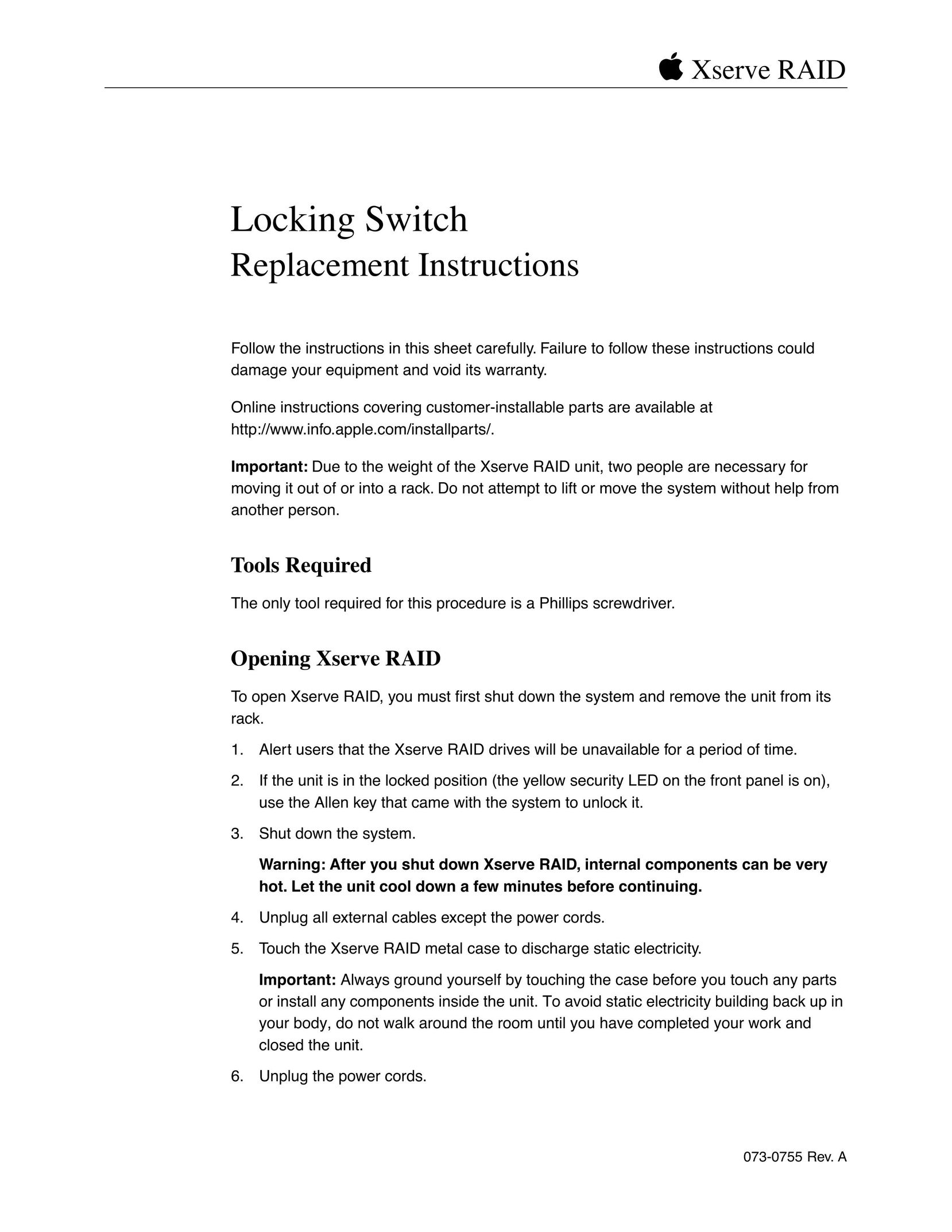 Apple 073-0755 Switch User Manual