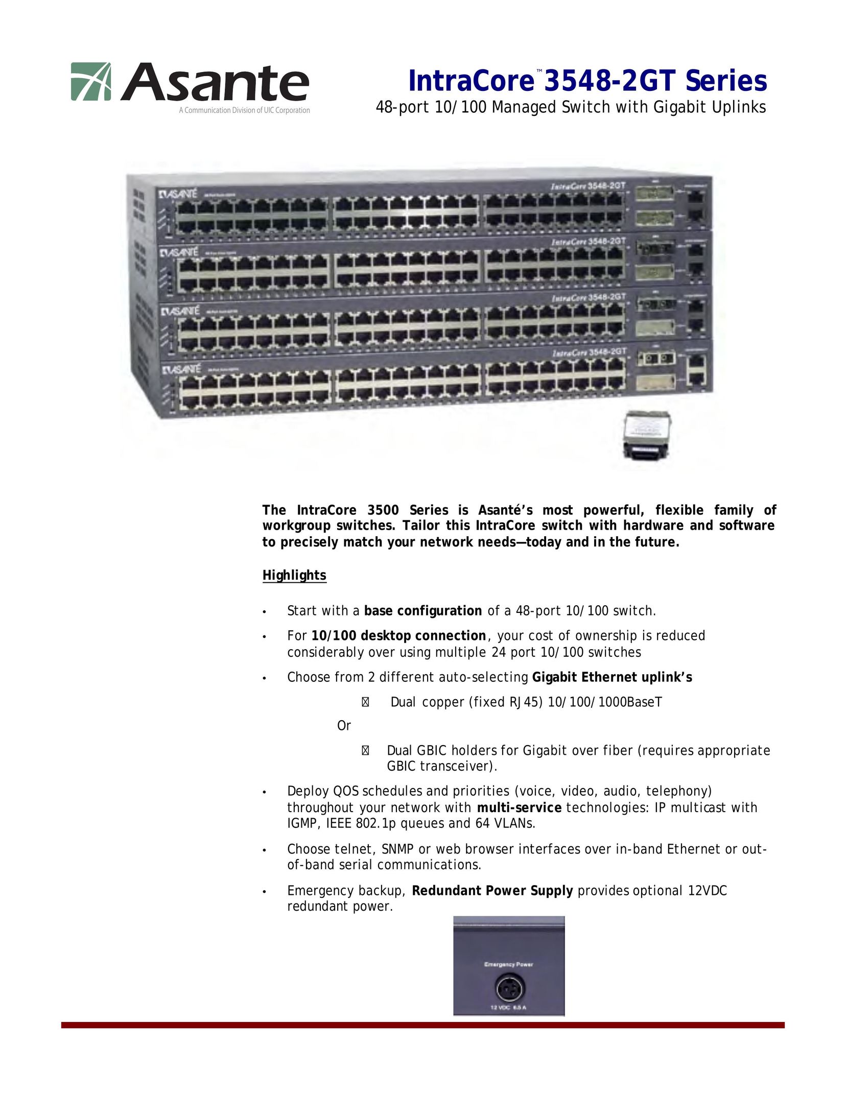 Asante Technologies 3548-2GT Series Switch User Manual
