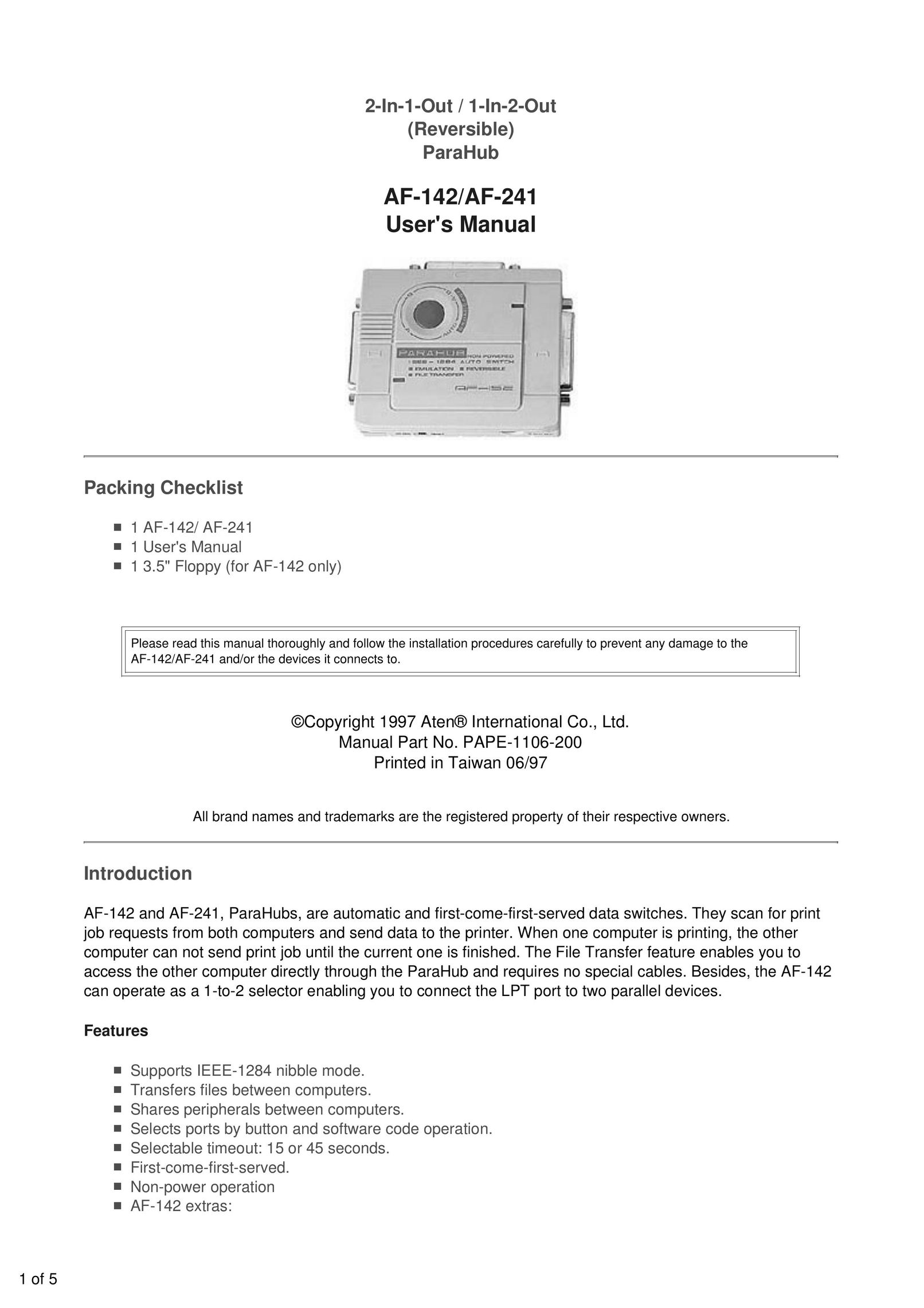 ATEN Technology AF-241 Switch User Manual
